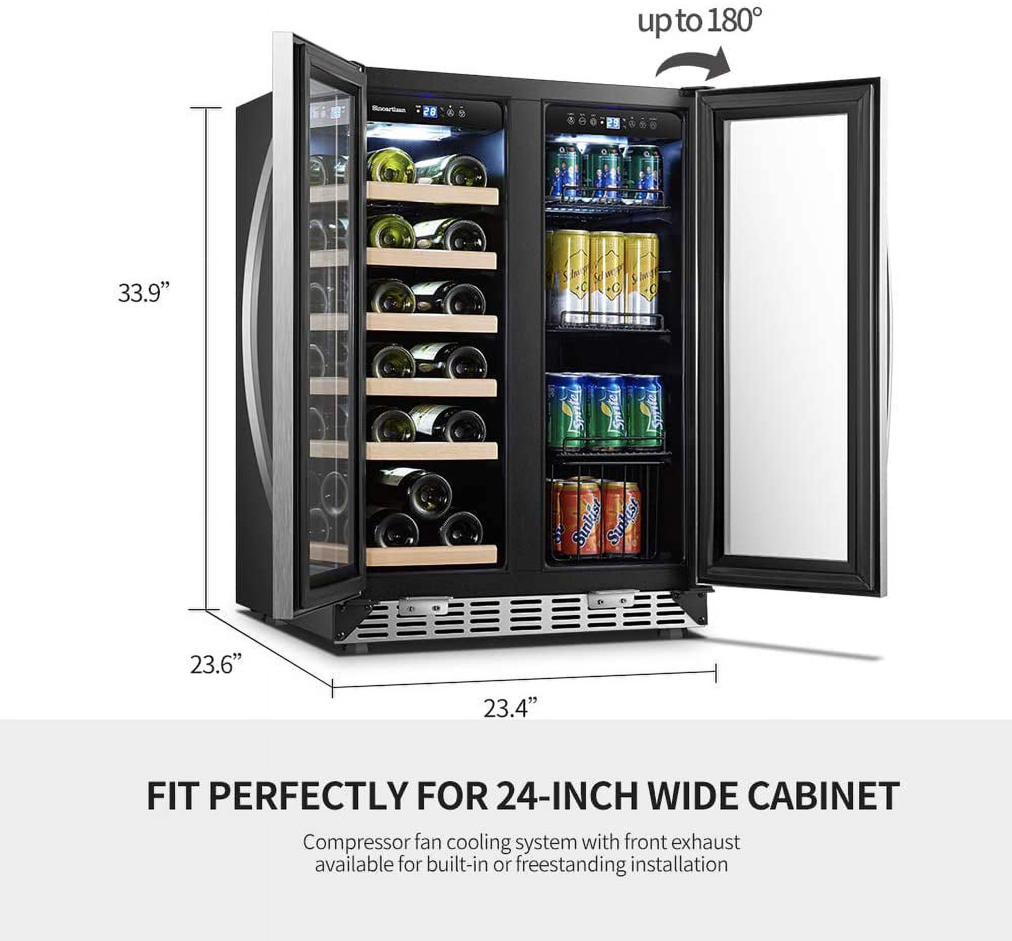 Sinoartizan 24 inch Dual Zone Wine Cooler Beverage Refrigerator 18 Bottles and 55 Cans