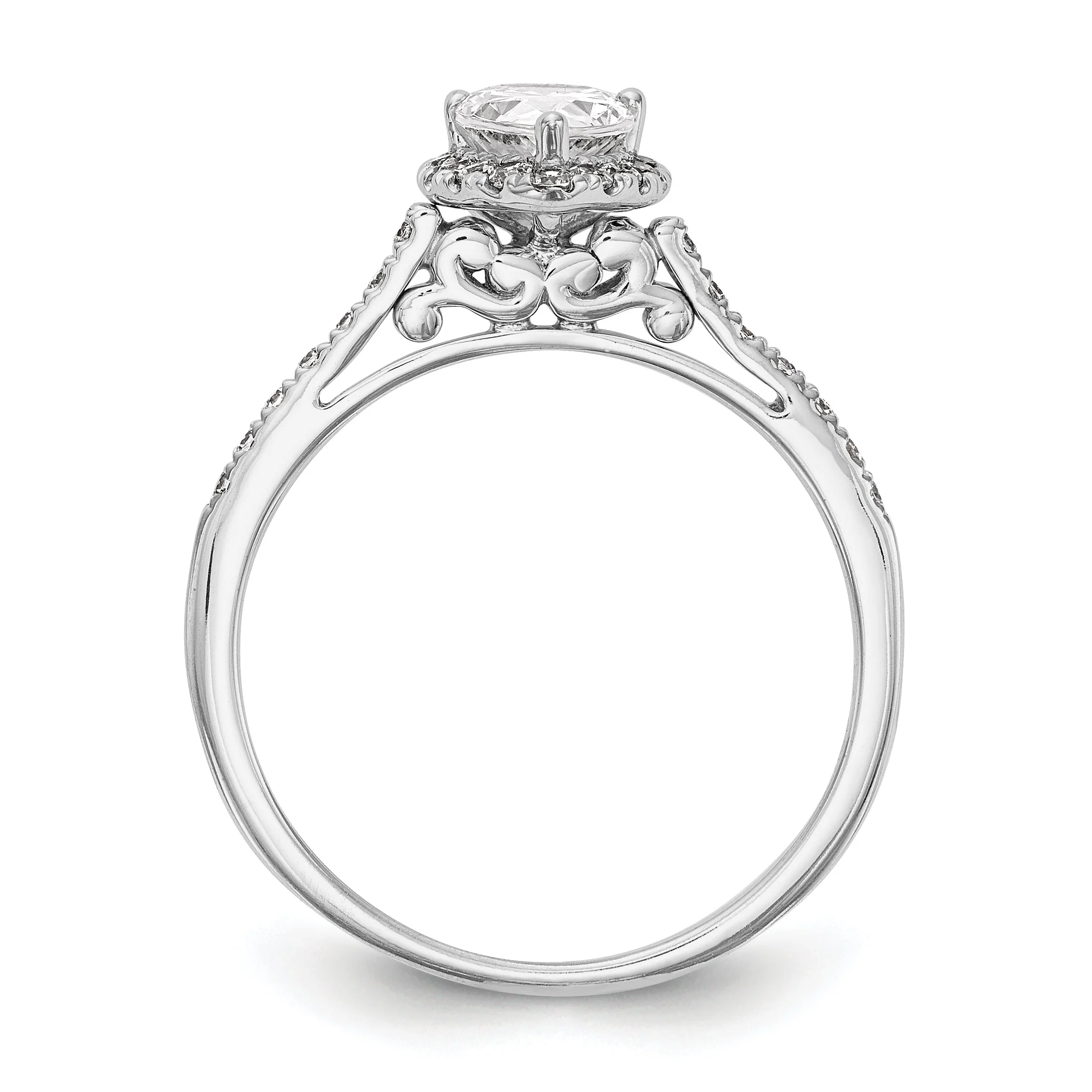 0.75ct. CZ Solid Real 14K White Gold Pear Halo Engagement Ring