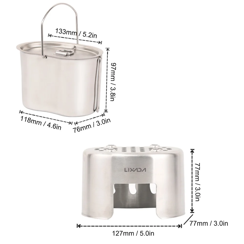 Lixada Backpacking ing Stove mewmewcat SIUKE HUIOP Picnic Set Cup with Pot Camping Survival , Hiking Rookin Cookware for Wood Steel Outdoor Stainless Hanging Canteen