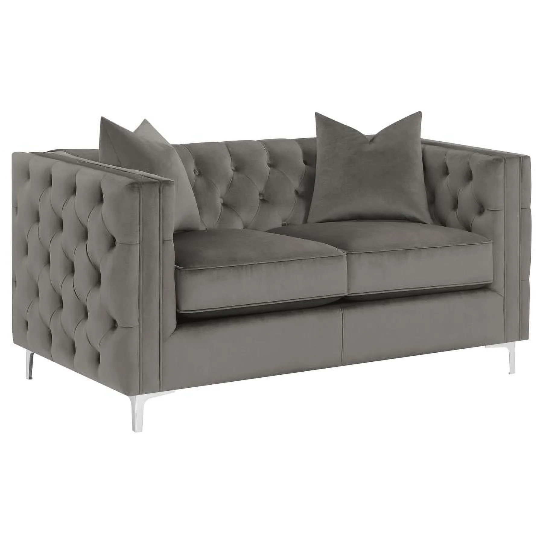 Coaster Phoebe Velvet Upholstered Tufted Tuxedo Arms Loveseat Urban Bronze