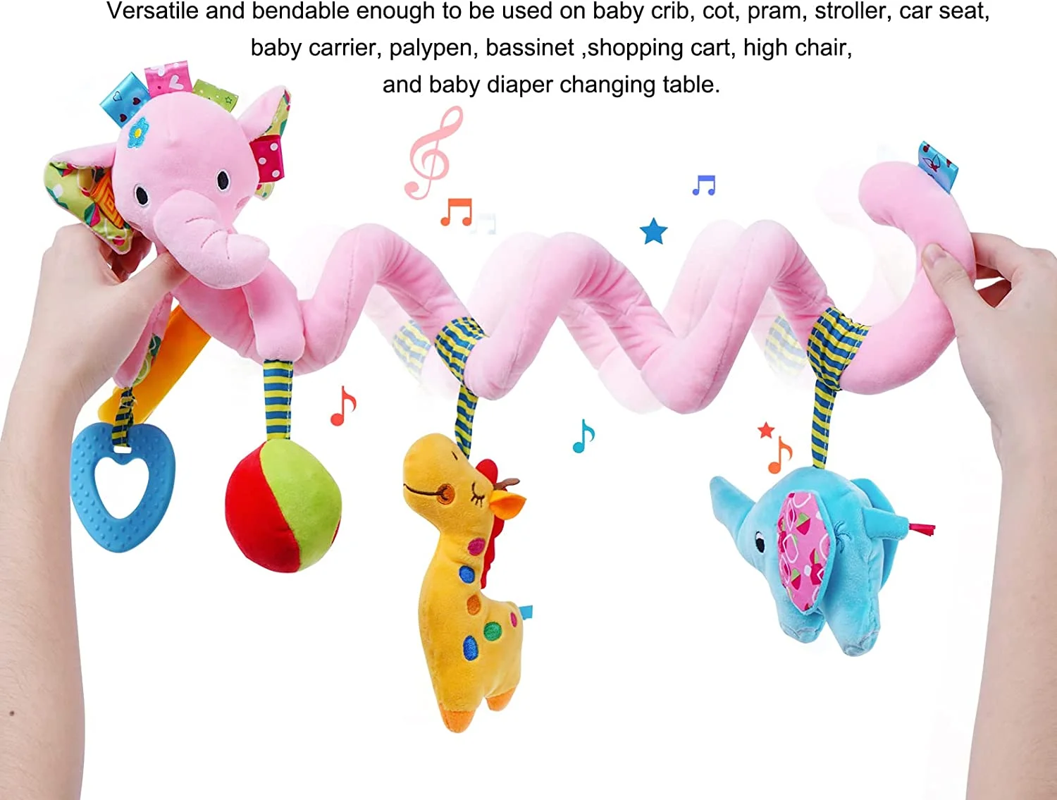 Car Seat Newborn Toys, Infant Baby Stroller Toy 0-12 Months, Hanging Plush Rattles Crib Toys for 3 6 9 Babies Boys Girls Enfants(Pink Elephant)