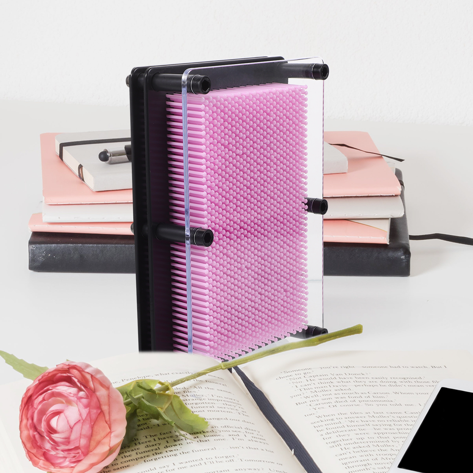 2pcs Classic 3-Dimensional Pin Art Board Metal Silver Toy Learning Gift for Sculptures- Medium Size (Pink)