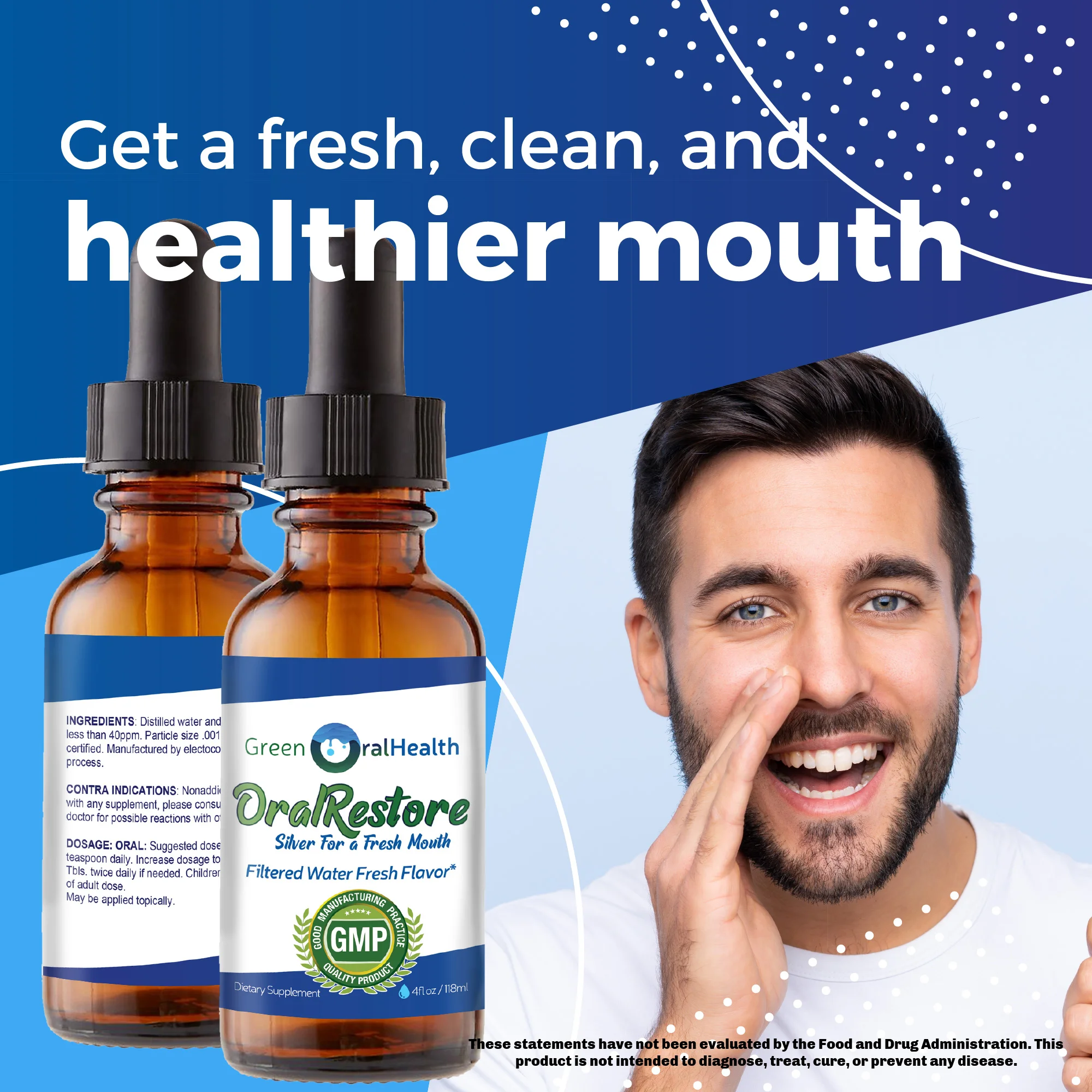 Oral Restore - Colloidal Silver Bad Breath Natural Remedy - 40 Ppm Blend With Micro Silver To Support Reduced Bad Breath From Teeth, Gums, Throat, Sinus - Support Good Breath - 4 fl oz