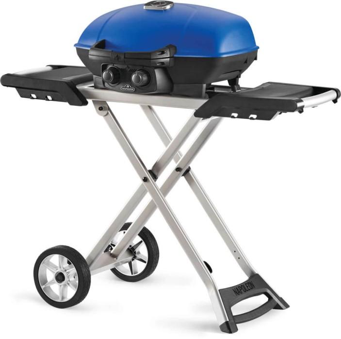 Napoleon TravelQ 285X Portable Propane Gas Grill w/ Scissor Cart & Griddle, Blue