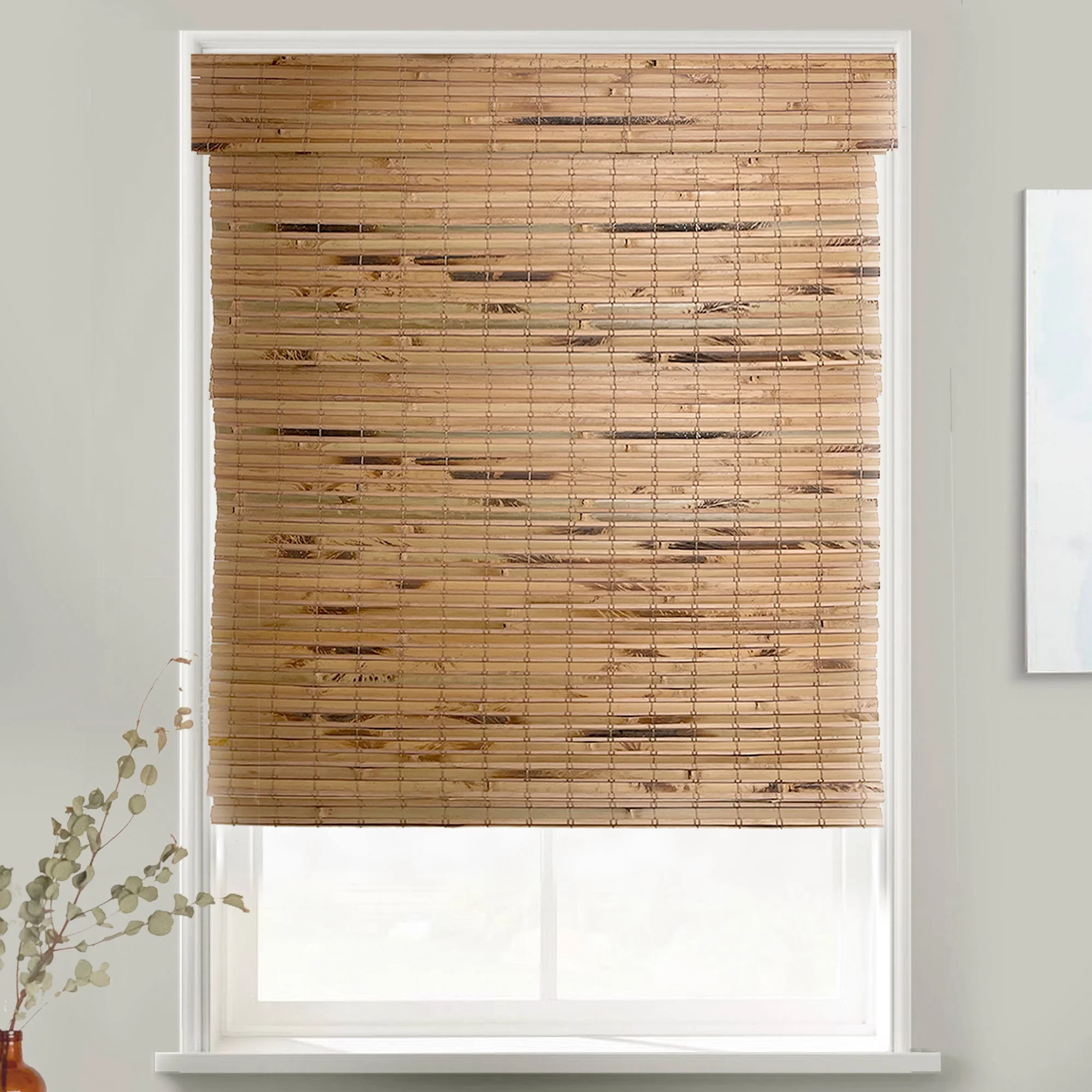 MOOD Custom Bamboo Shades | NATURAL | Cordless Designer Natural Woven Wood Roman Shades for Windows | Natural Cedar (Great Privacy) | 37