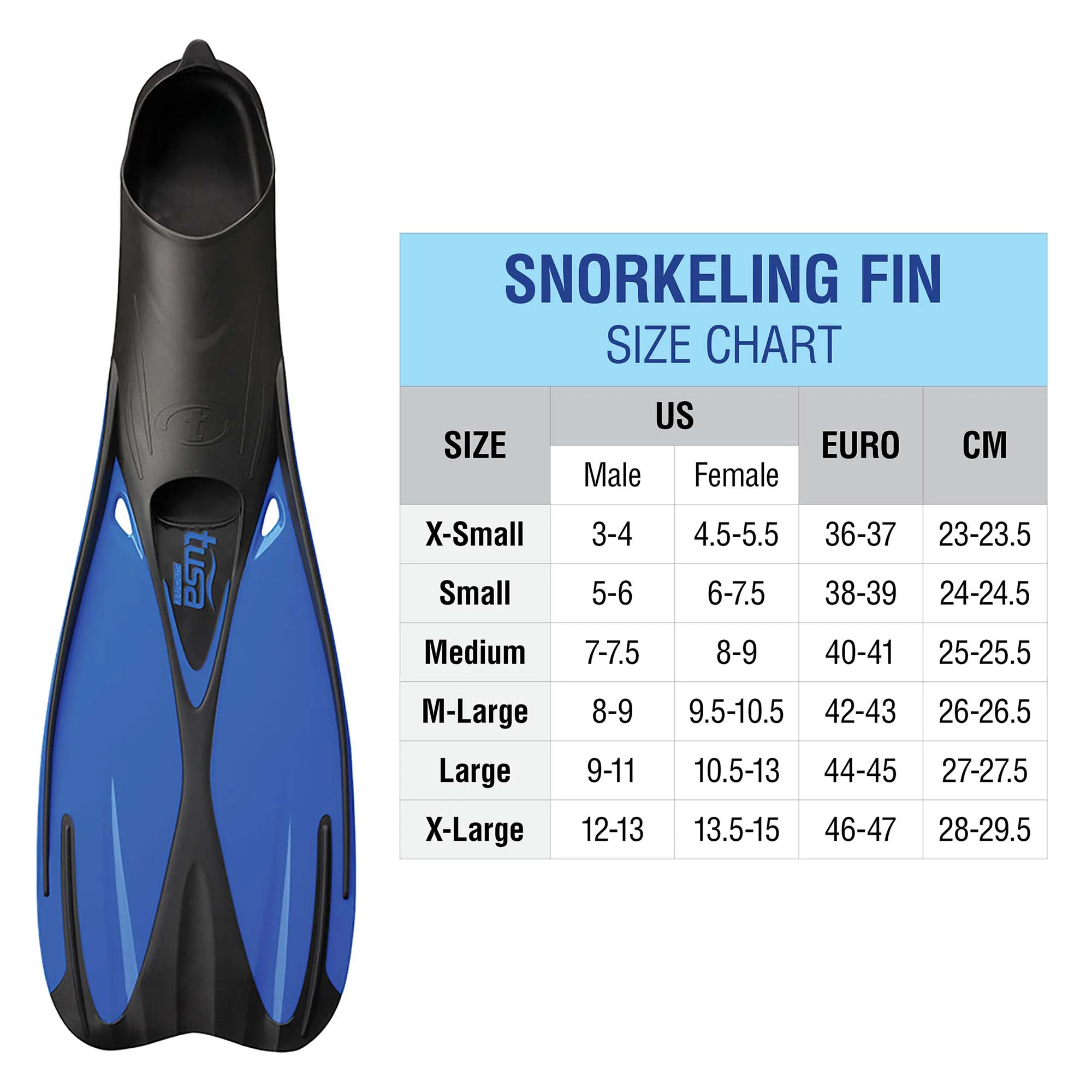 TUSA Sport UF-0202 Full Foot Fin, X-Small, Blue