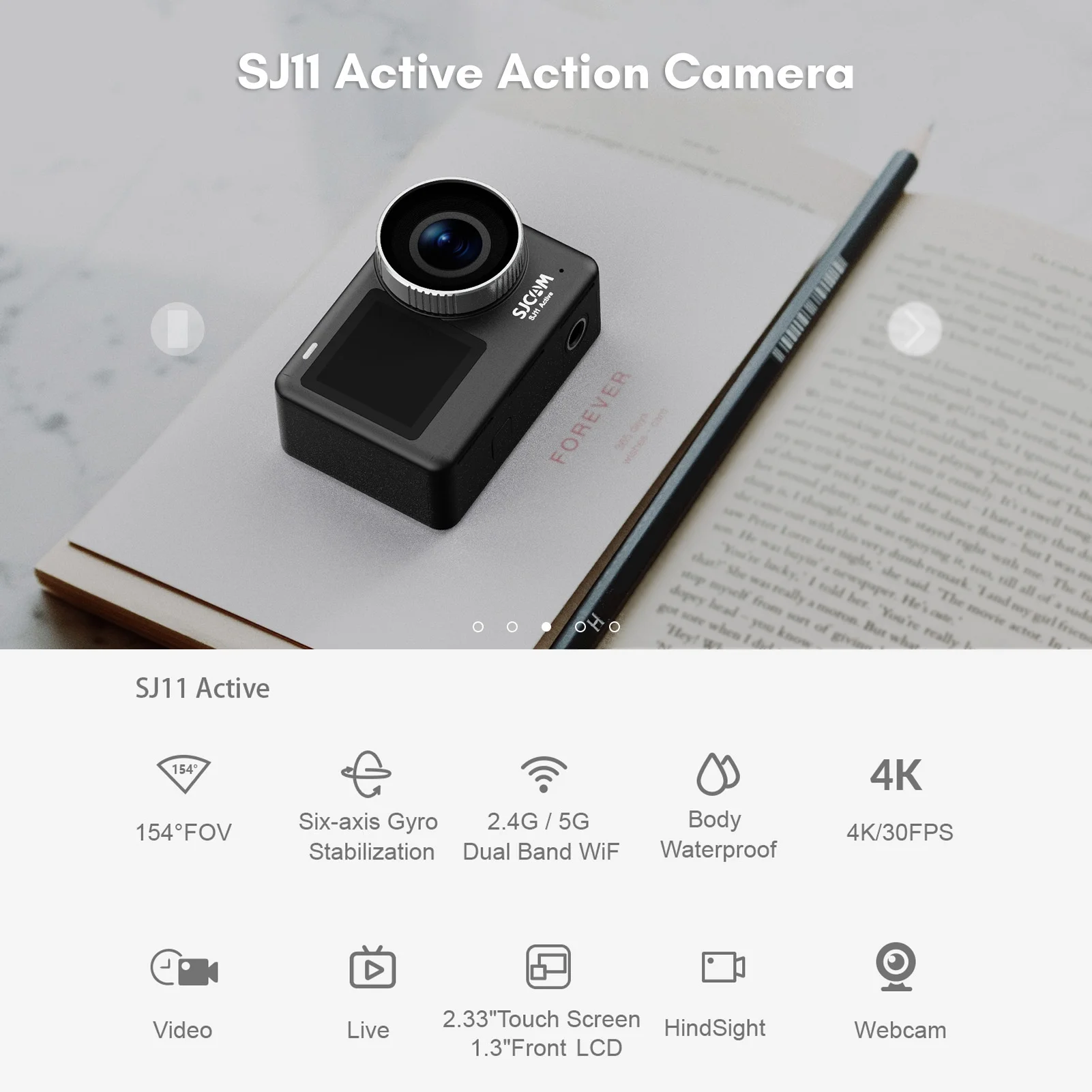 SJCAM SJ11Active Action Camera Portable  Camera  20MP Waterproof -shaking Dual Screen Support Live Streaming with Waterproof Case Adapters
