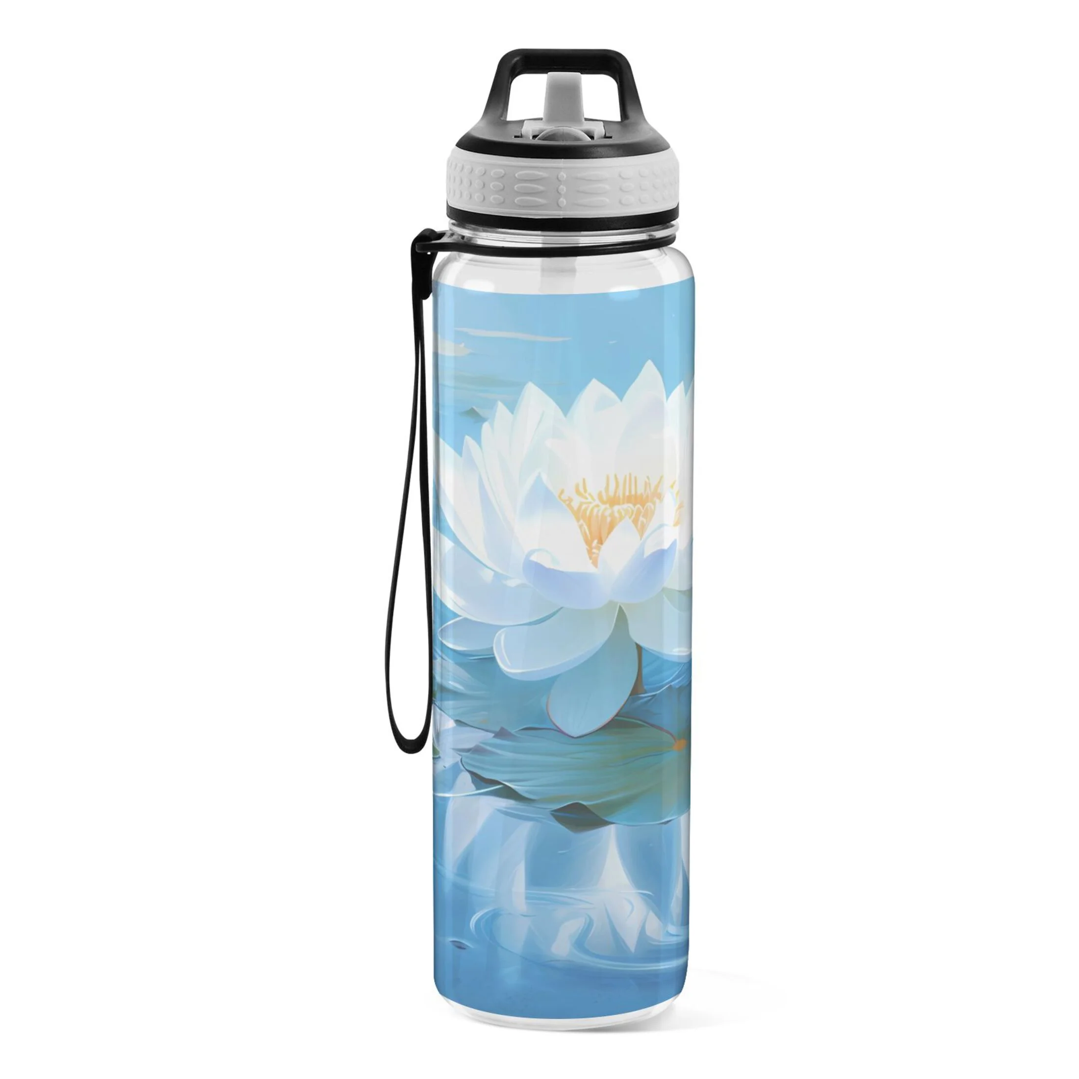 Flower Lotus 32oz Water Bottles with Straw Tritan Leakproof Sports Bottle BPA Free Clear for Fitness Gym Swimming Cycling