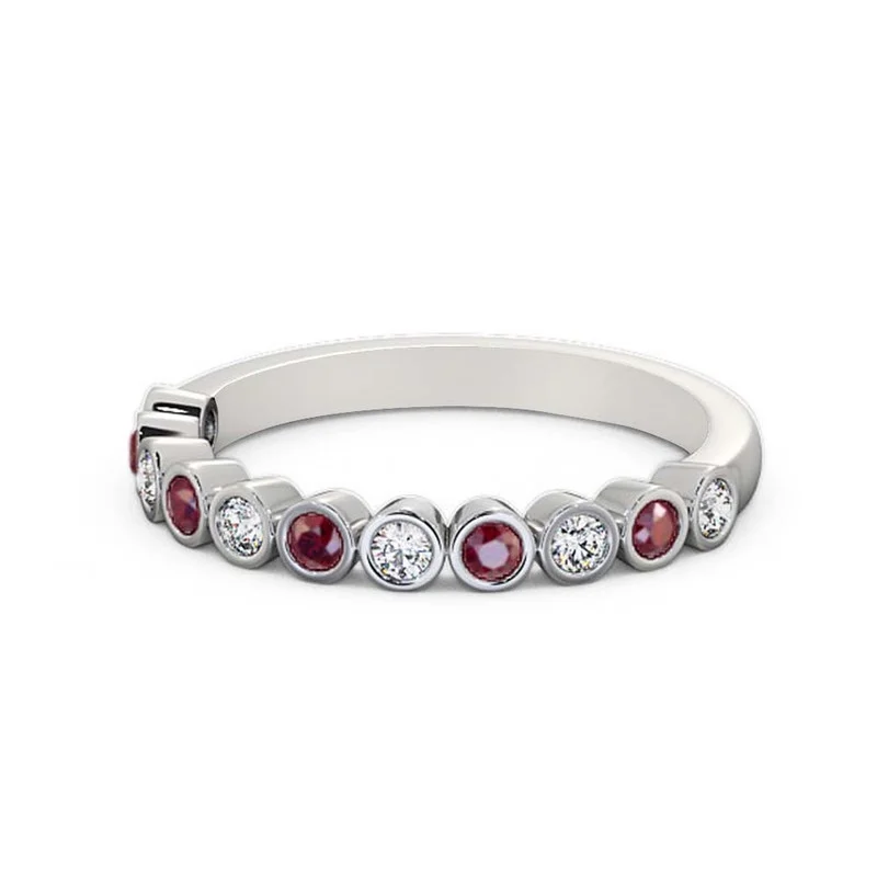 0.60 Ct Round Shaped Natural Diamond Ruby Gemstone Sparkle Eternity Band for Engagement 14K White Gold Size 10.5