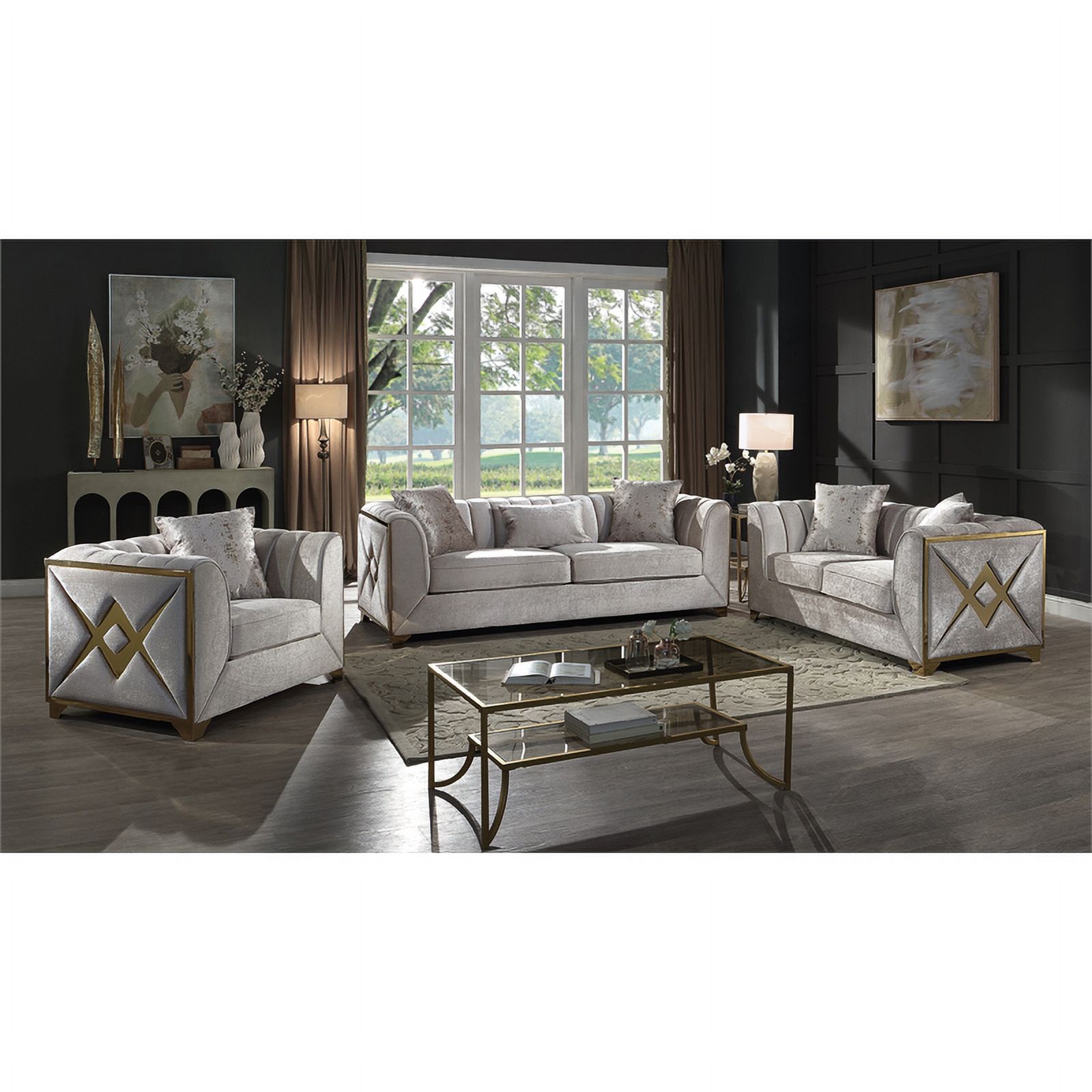 Valencia Modern Style 2 PC Living room Set Made with Wood in Cream Color