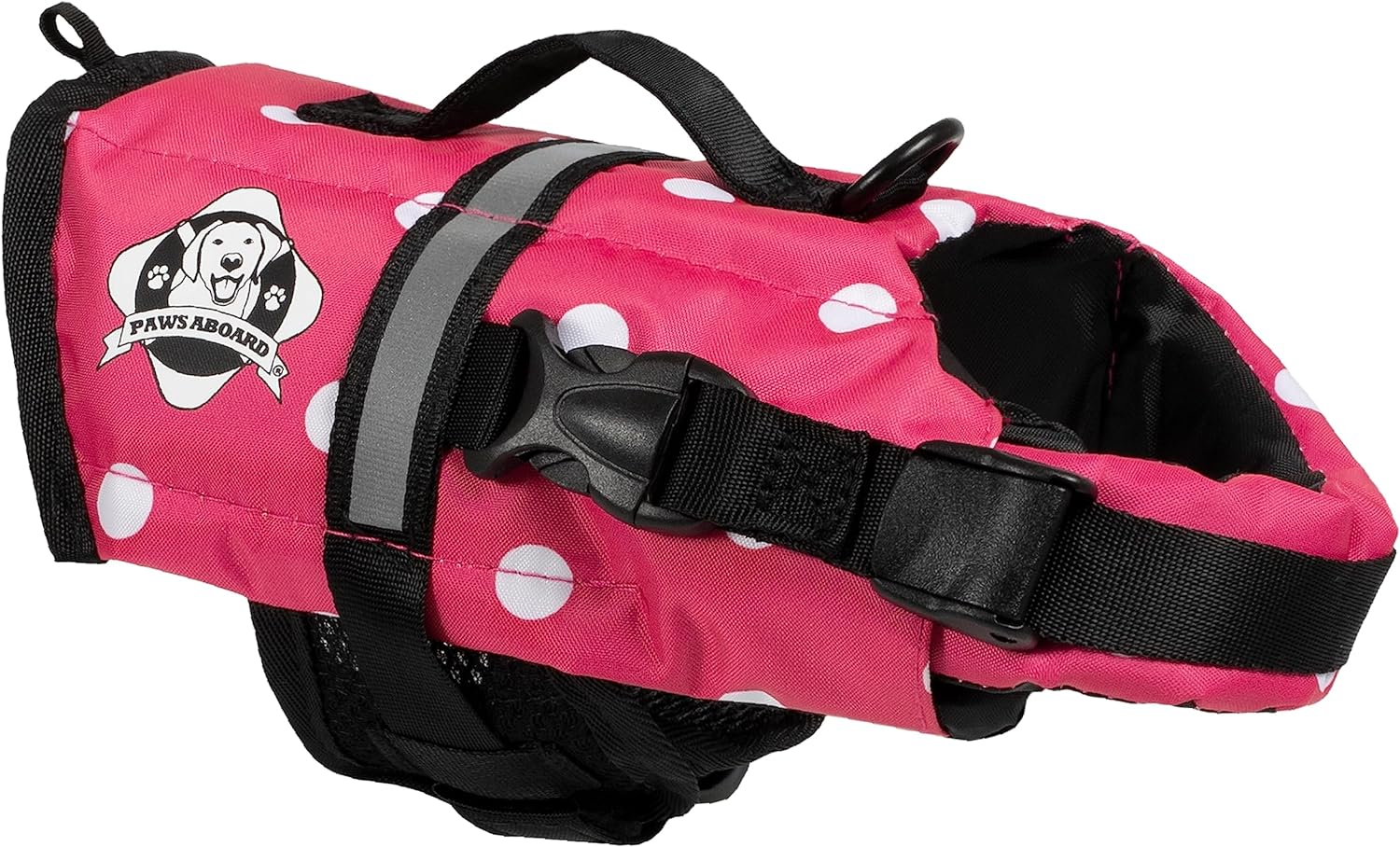 Paws Aboard Dog Life Jacket - Keep Your Canine Safe with a Nylon Life Vest - Designer Life Jackets - Perfect for Swimming and Boating - Pink & White Polka Dot, XX-Small