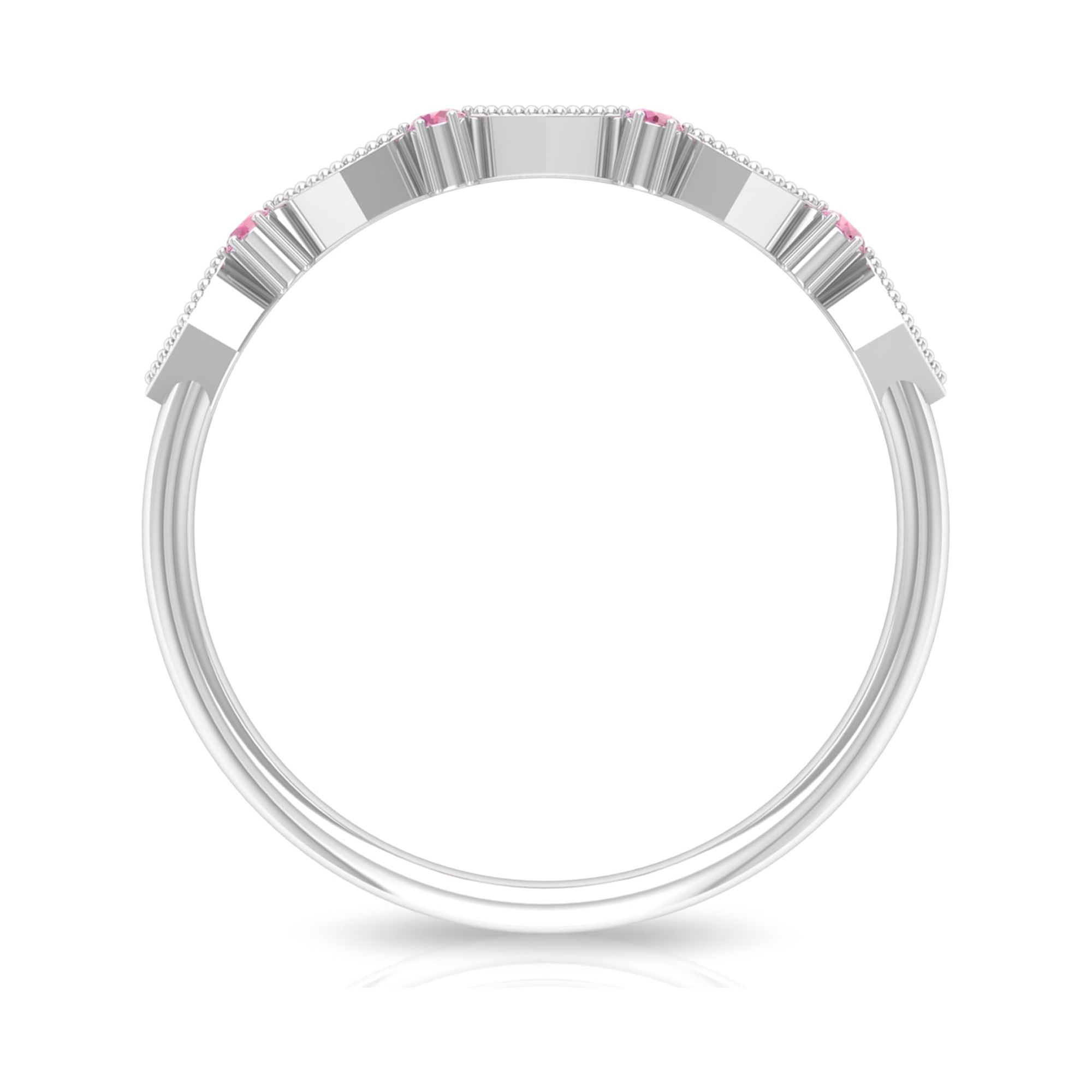 Pink Tourmaline and Diamond Stackable Band Ring in Geometric Design, 925 Sterling Silver, US 4.00