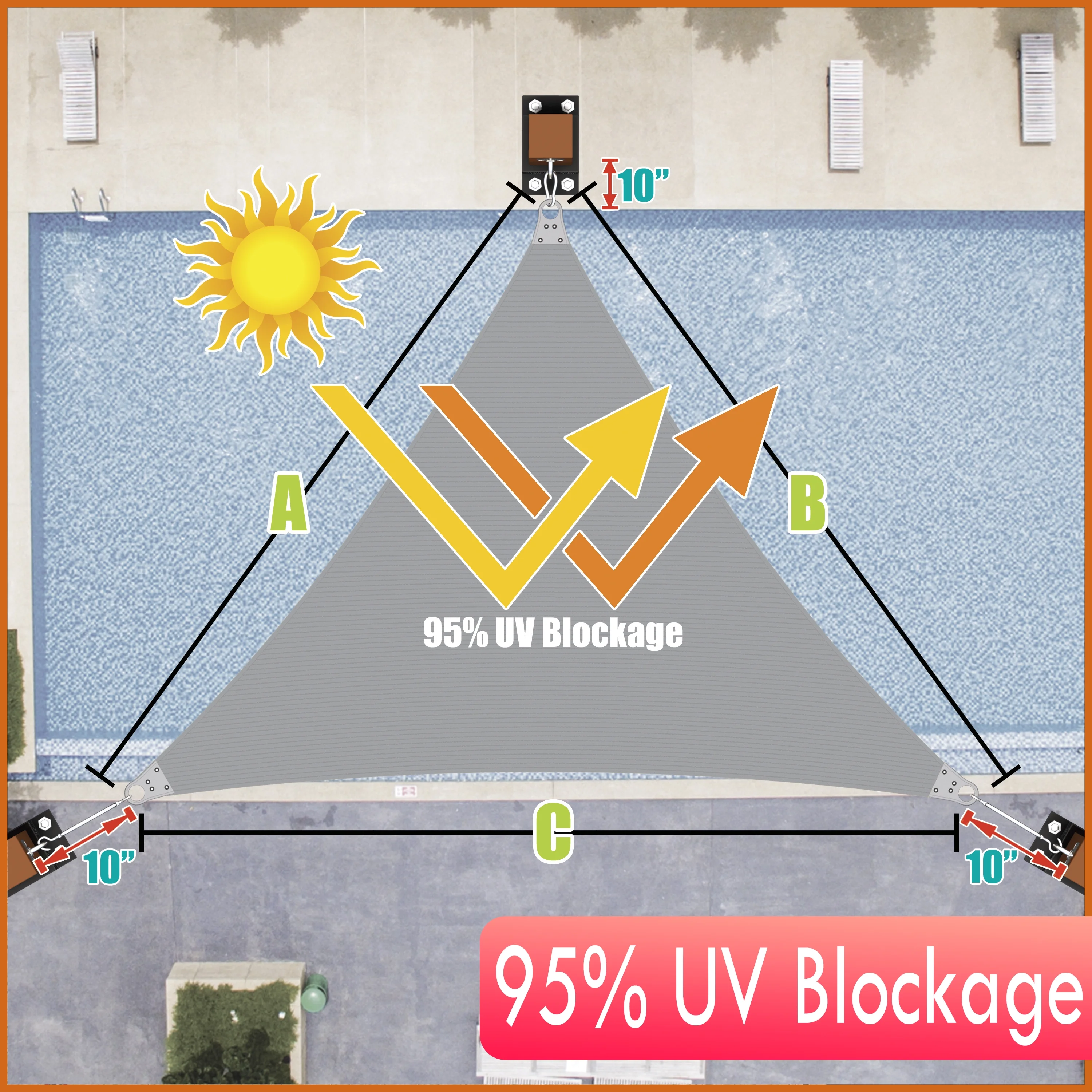 Colourtree 22' x 23' x 31.83' Grey Right Triangle Size Super Ring Sun Shade Sail CTAWTN Canopy Awning Shades for Patio - Commercial Heavy Duty - 260 GSM - 5 Years Warranty