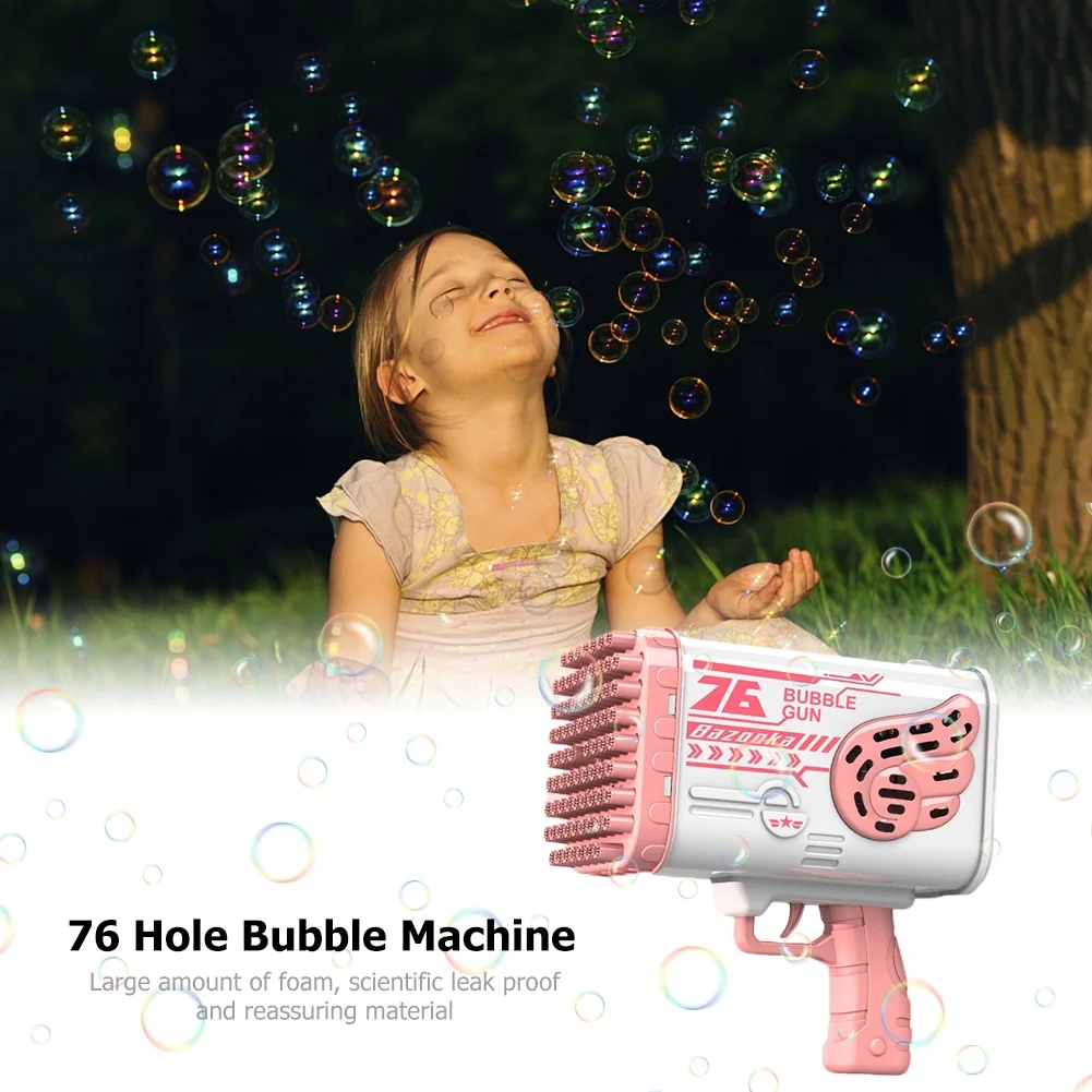Mojoyce Bubble Making Toys Gatling Electric Soap Bubble Machine for Kids (Pink)