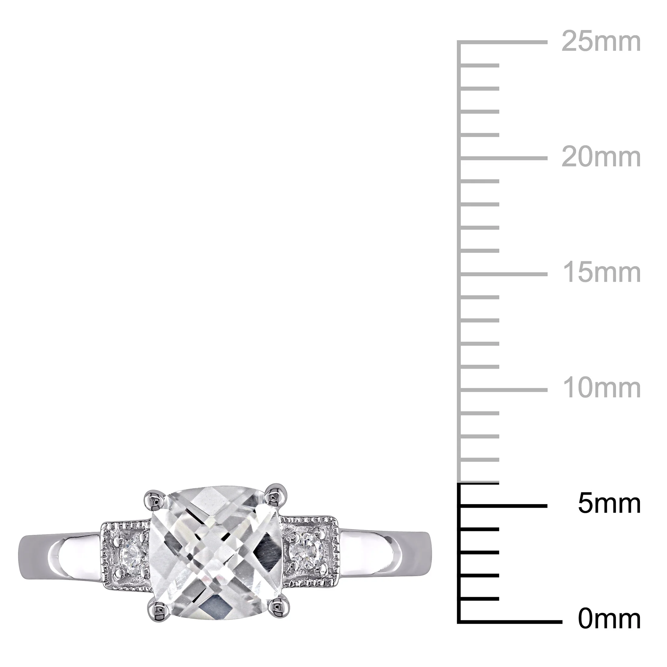 Miabella Women's 1-1/4 Carat T.G.W. Cushion Checkerboard-Cut Created White Sapphire and Round-Cut Diamond Accent 10kt White Gold 3-Stone Engagement Ring