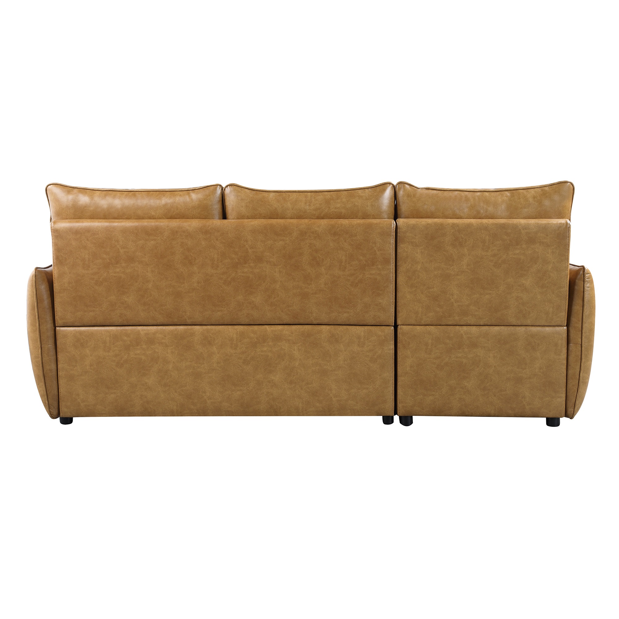 Dunleith 94 in. Wide 2-Piece Reversible Sectional Sofa in Brown Faux Leather Upholstery w/ Pull-out Bed and Hidden Storage