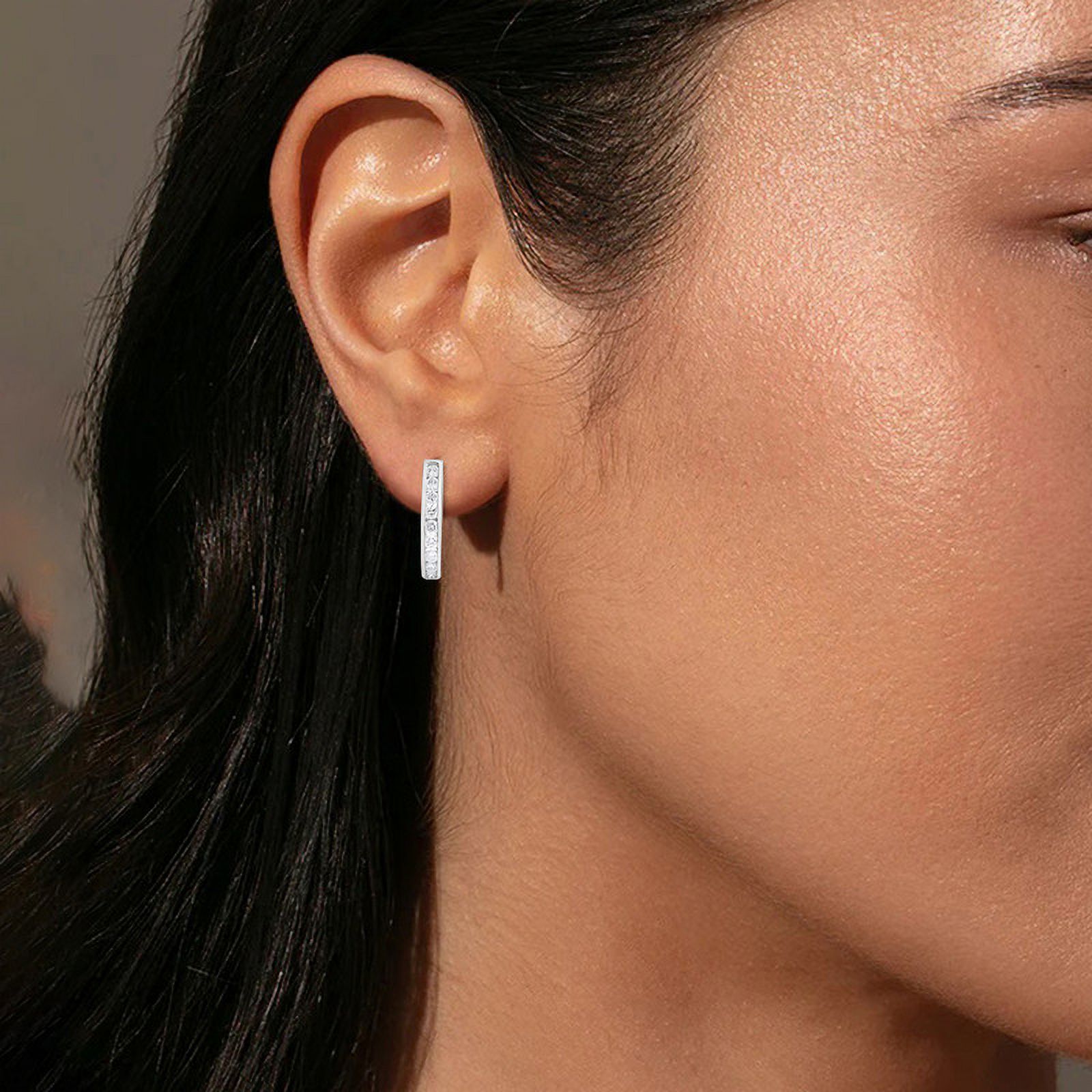 Dewberry 0.44 Carat Round Cut Lab Grown Diamond J Hoop Push Earrings for Women in 14KT Solid White Gold | Jewlery Gifts for Girl friend | (Clarity: VVS-VS, Color: EF)