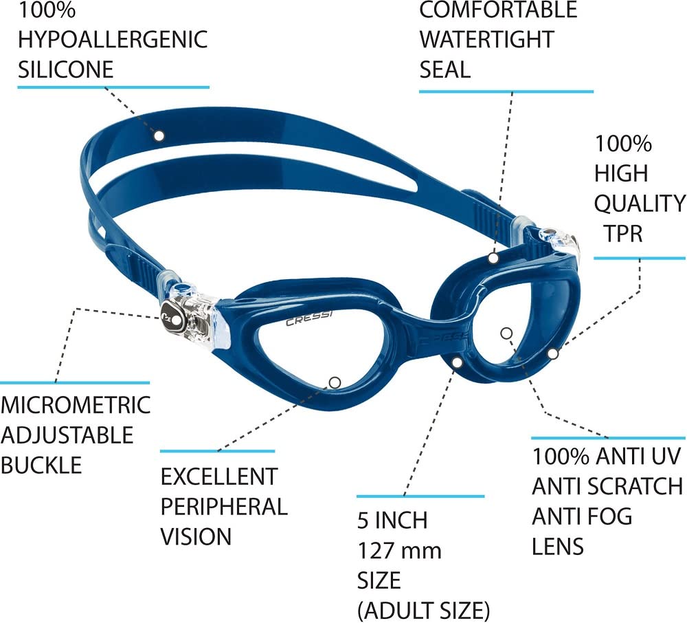 Cressi Right Goggles (Blue Metal, Clear Lenses)