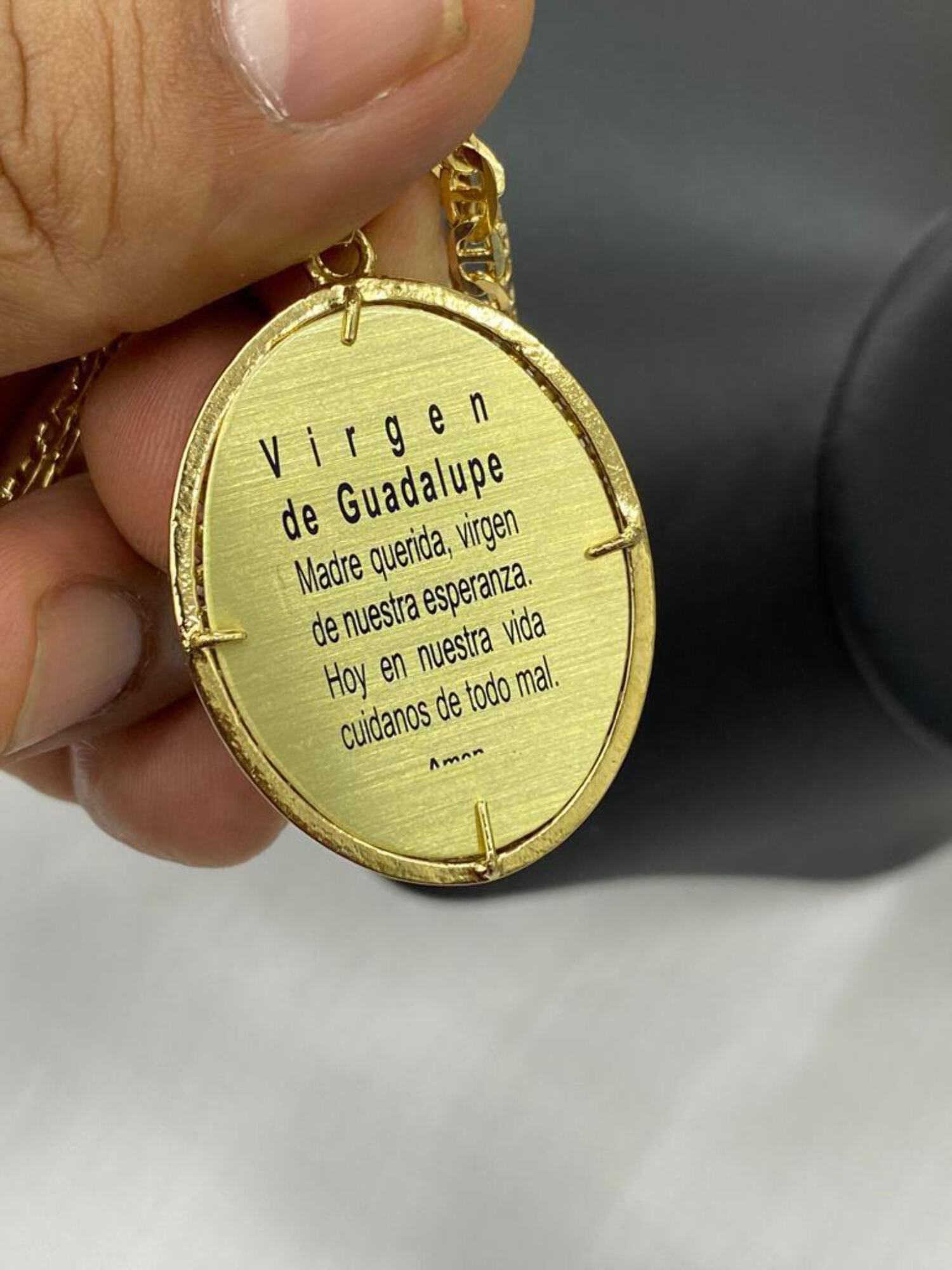 14K Gold Filled Virgen De Guadalupe Necklace CZ Mariner Chain Enamel 20