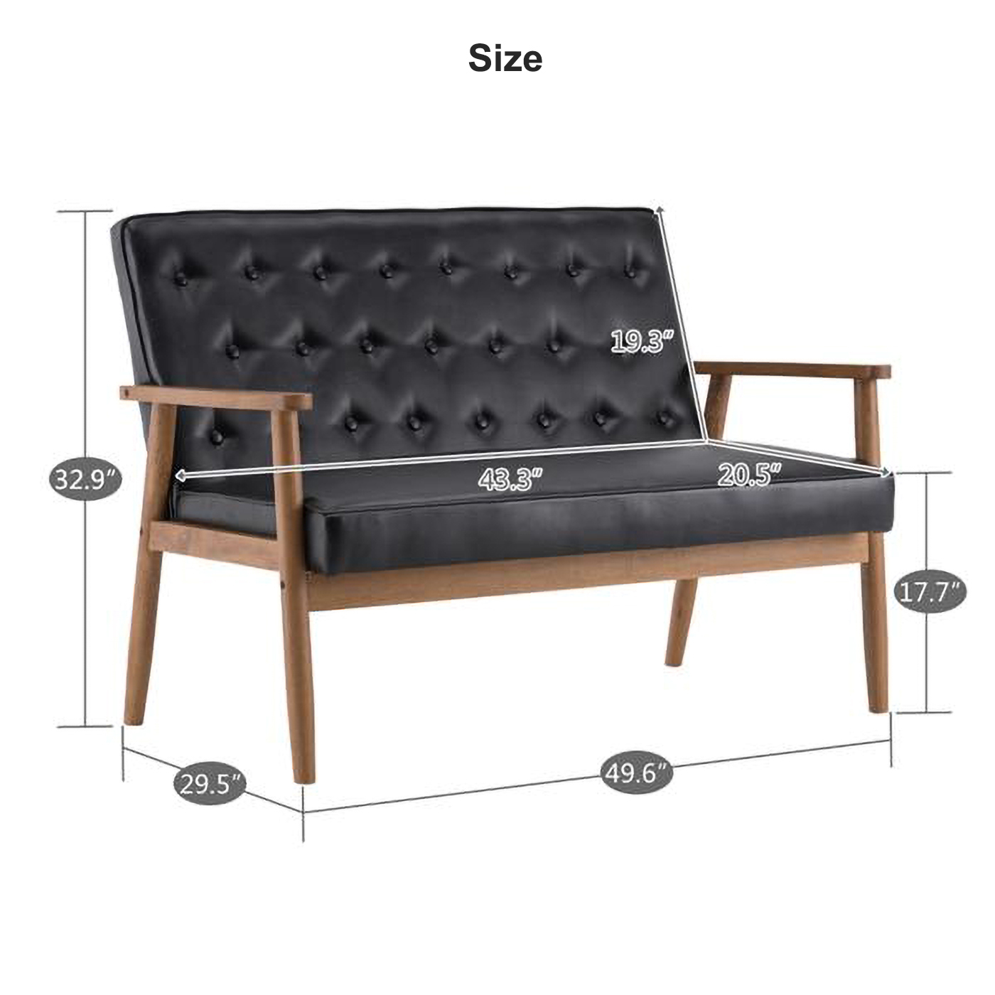 RUseeN 126 x 70 x 84cm Two-person Mordern PU Leather Retro Upholstered Leather Loveseat Lounge Chair Light, Black