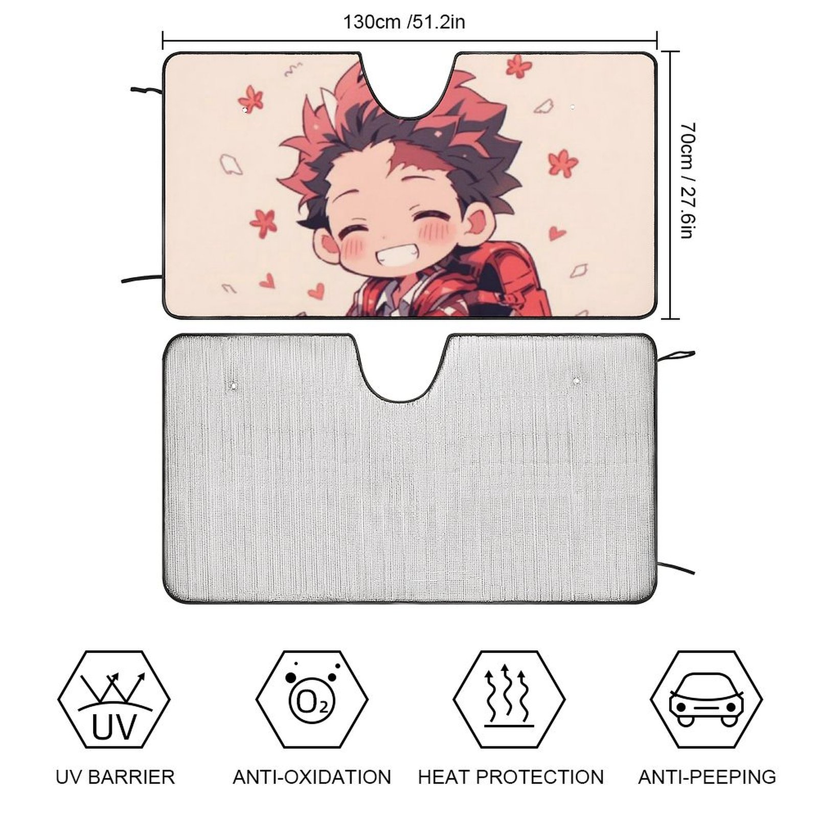 Demon Slayer Baby Tanjiro Car Windshield Sunshade Accessories Umbrella Foldable Reflective Sun Visor Front Window Cover Protector