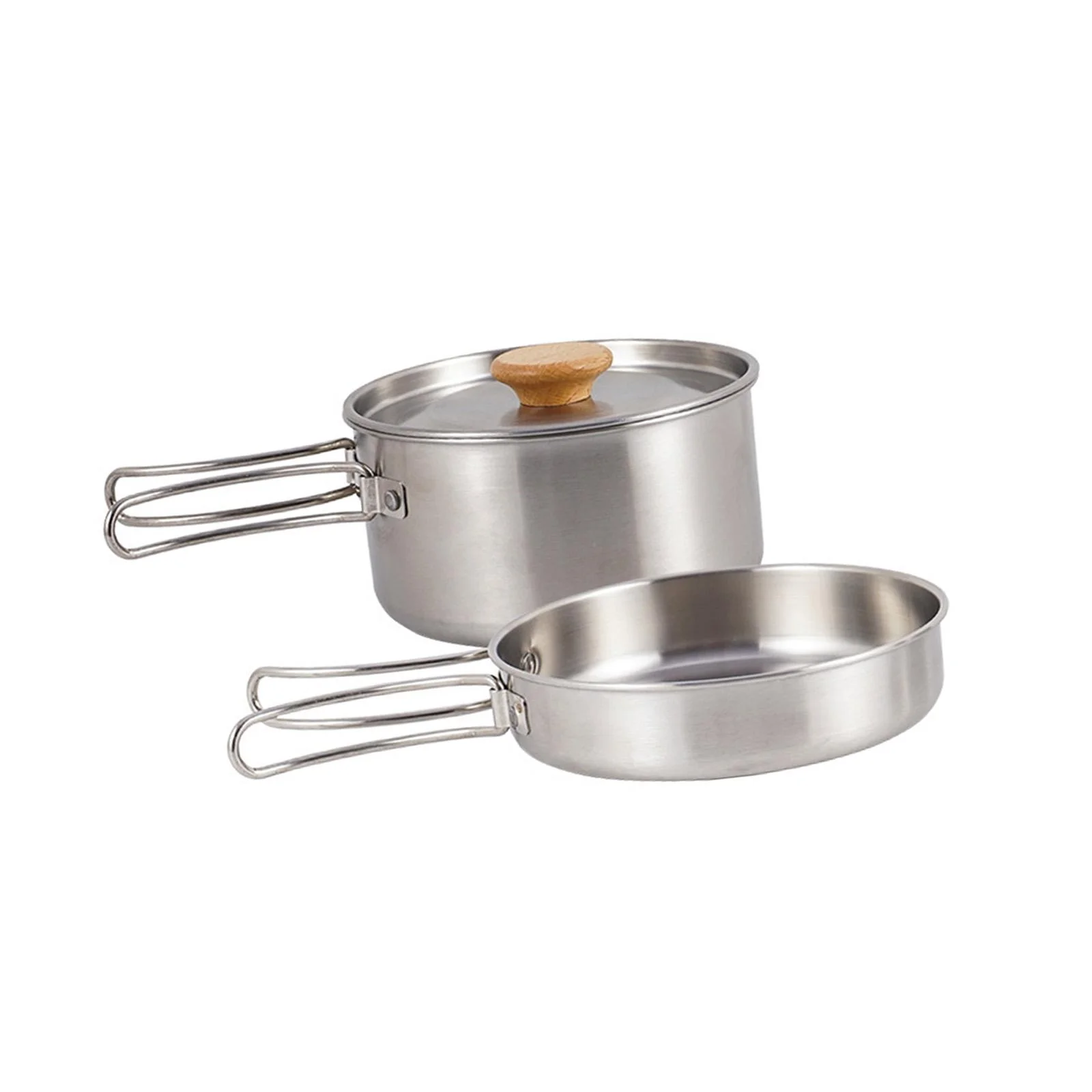 Camping Pots Pans Portable Foldable Handles Stainless Steel Cookware Set Cooking Accessories Heat Quickly Durable Outdoor