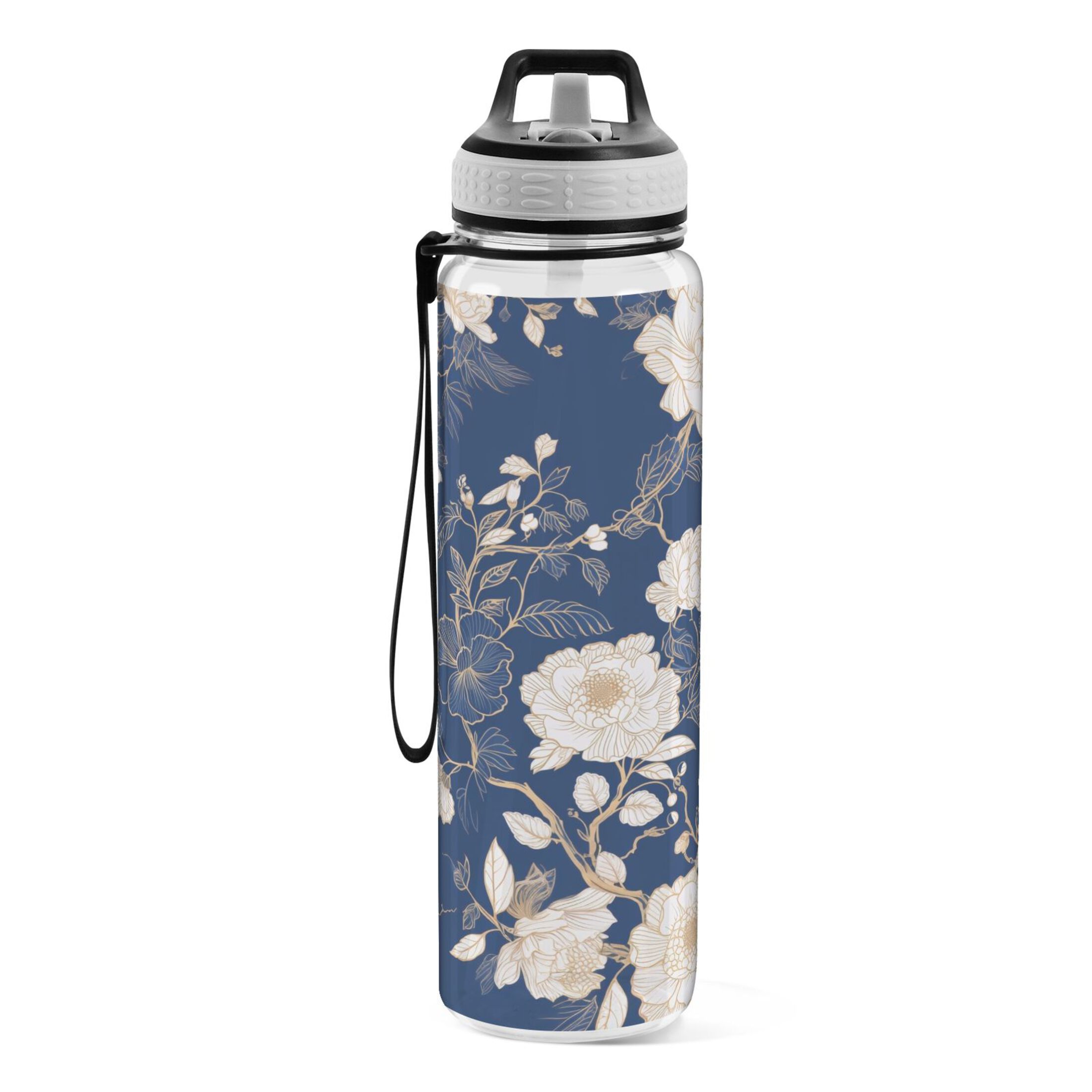 Peony Flowers 32oz Water Bottles with Straw Tritan Leakproof Sports Bottle BPA Free Clear for Fitness Gym Swimming Cycling