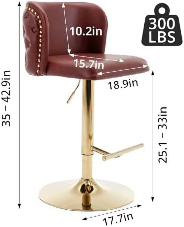 Swivel Bar Stools - Counter Height Barstools with Upholstered Tufted Mid Backrest & Footrest - Adjustable Bar Chair