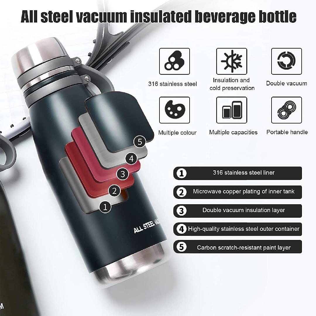 All Stainless Steel Vacuum Thermos ,Keeps beverage and water Hot or Cold for Up to 20 Hours ,Insulated water Bottle22oz(Dark blue）