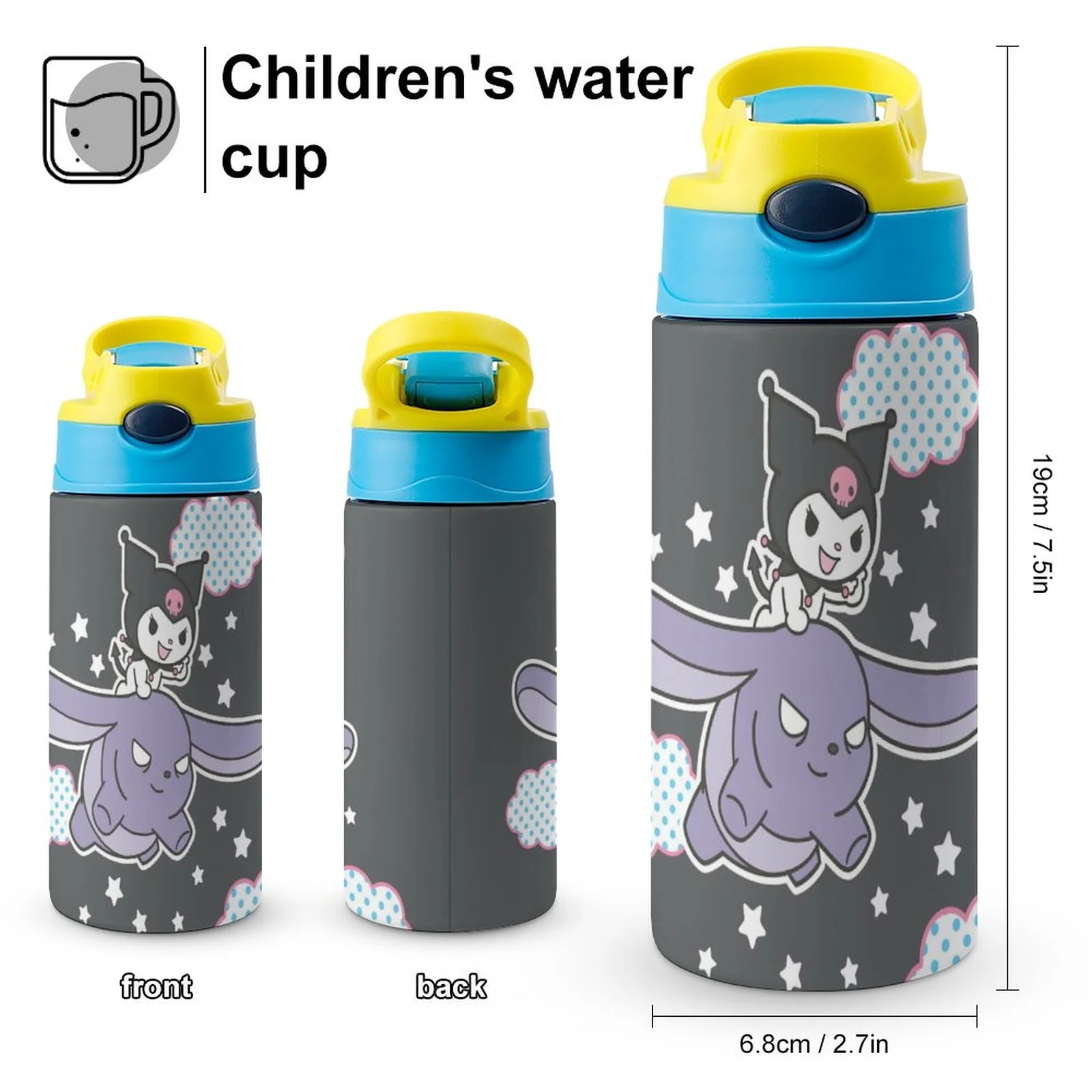 Kuromi My Melody Children's Water Bottle Vacuum Insulated Stainless Steel Cup With Straw Toddler Thermoses
