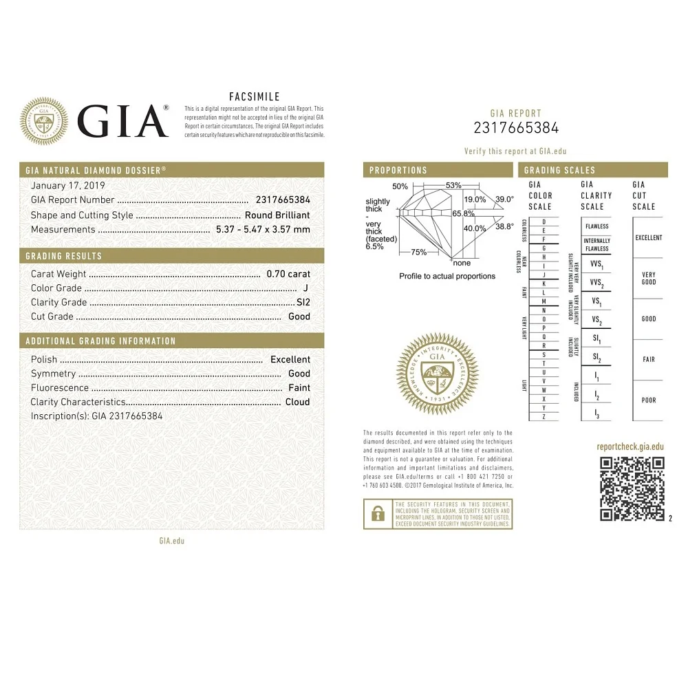 Diamond Engagement Ring For Women Round Solitaire GIA Certified 4-Prong 0.75 Carat 14K Gold (I,SI)