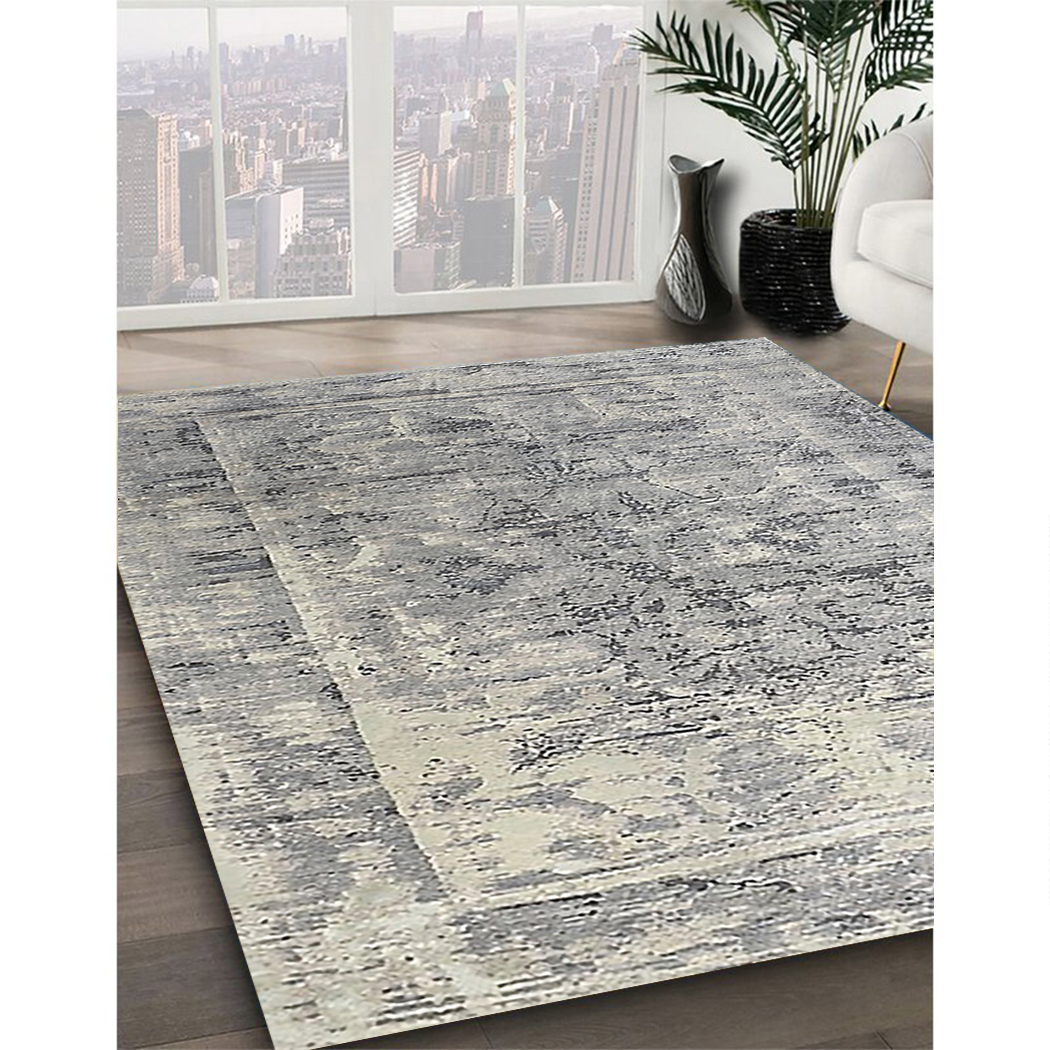 Ahgly Company Indoor Rectangle Mid-Century Modern Pale Silver Gray Oriental Area Rugs, 2' x 4'