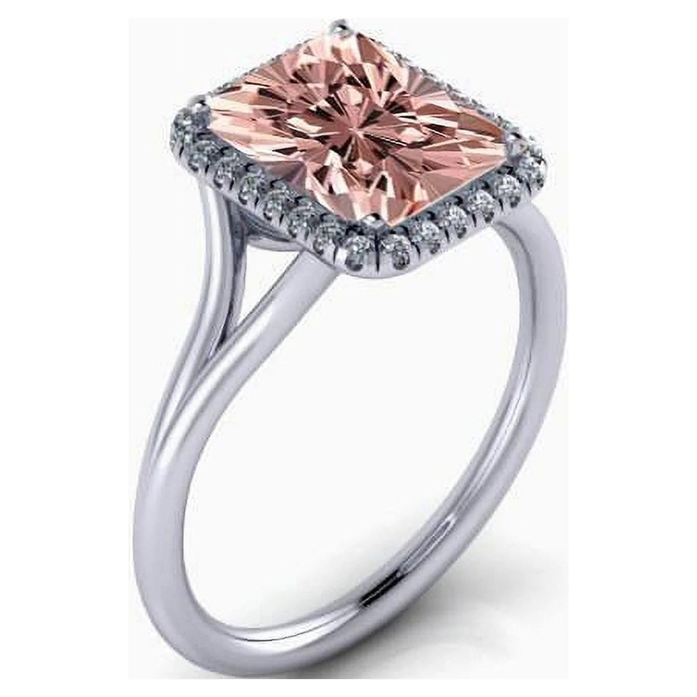 1.75 Carat 7x5mm Emerald Cut Morganite Bridal Set with Diamond Moissanites with 18k Gold Plating