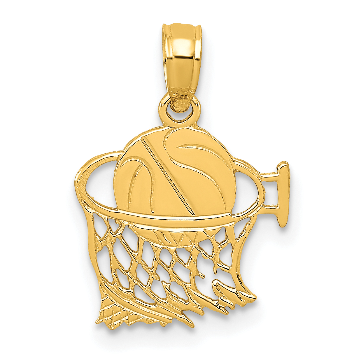 Carat in Karats 10K Yellow Gold Basketball In Net Pendant Charm (21mm x 13mm) With 14K Yellow Gold Lightweight Rope Chain Necklace 18''