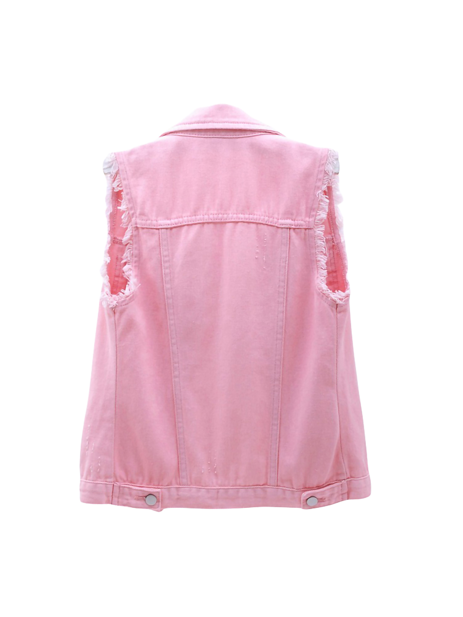 AMILIEe Women Plus Size Sleeveless Denim Waistcoat Ripped Turn Down Collar Jean Jacket Vest