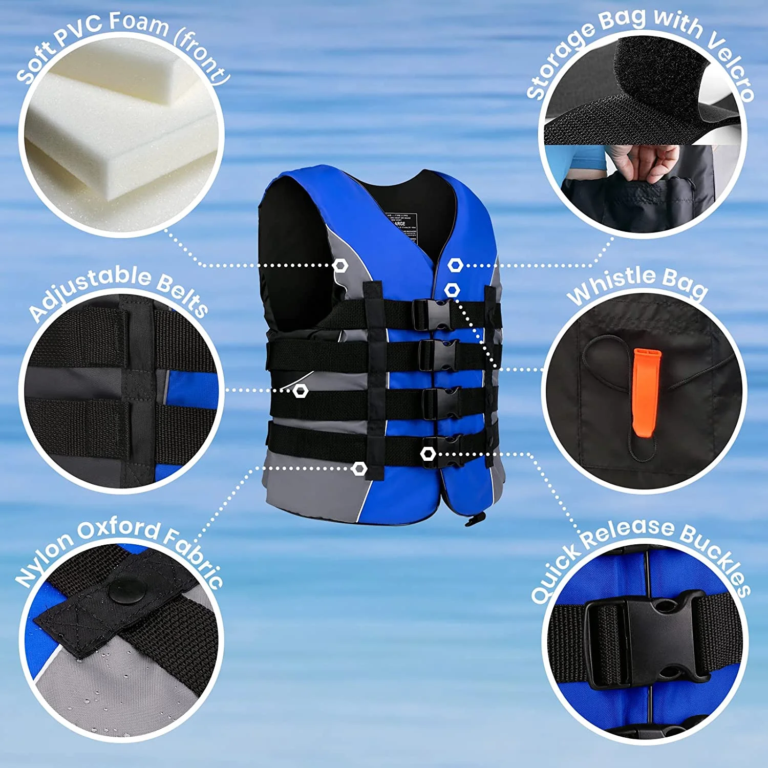 Leader Accessories Universal Life Vest For Adult USCG Approved Unisex Life Jacket,Blue,3XL
