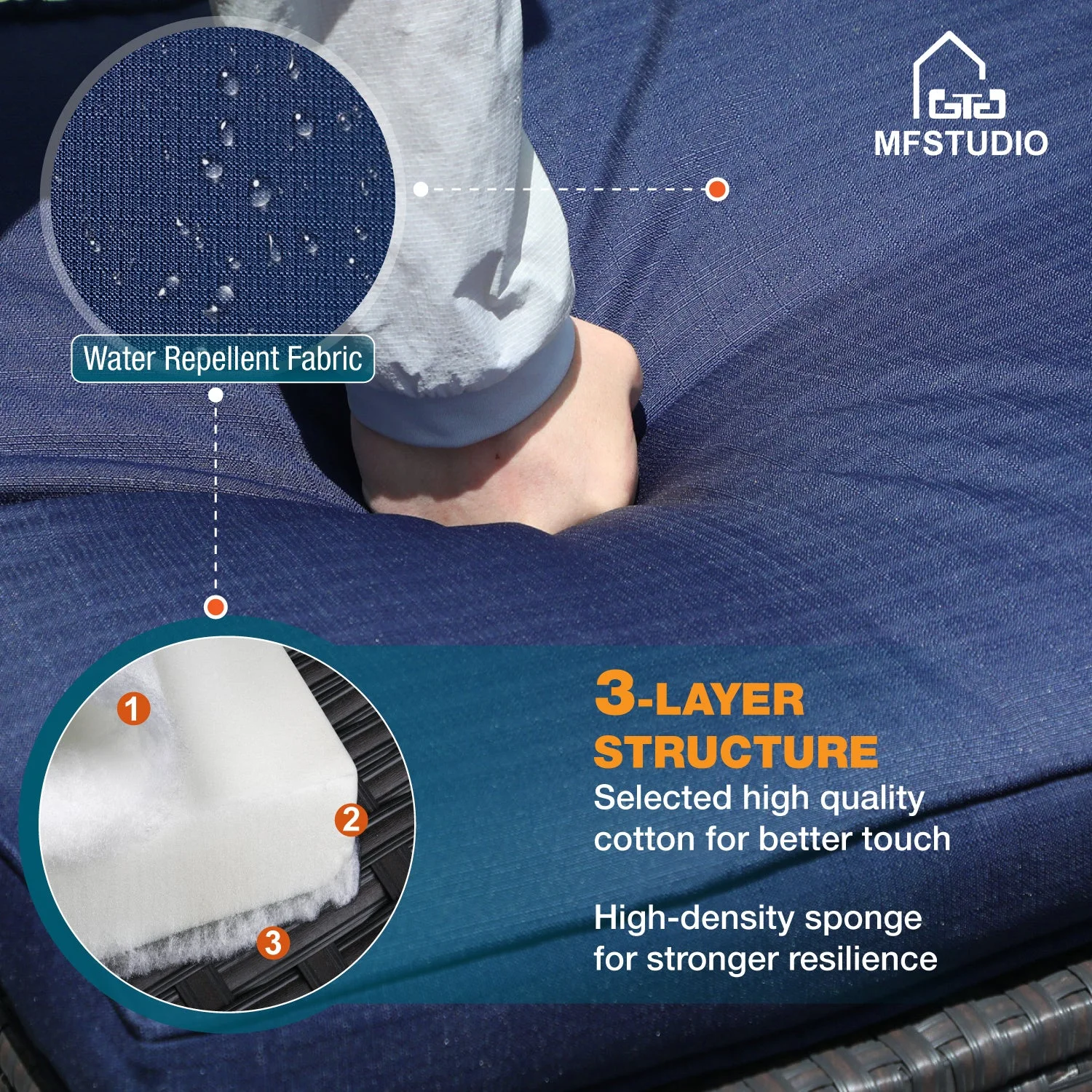 MF Studio 6 Pieces Patio Conversation Set Wicker Outdoor Furniture Set Navy Blue