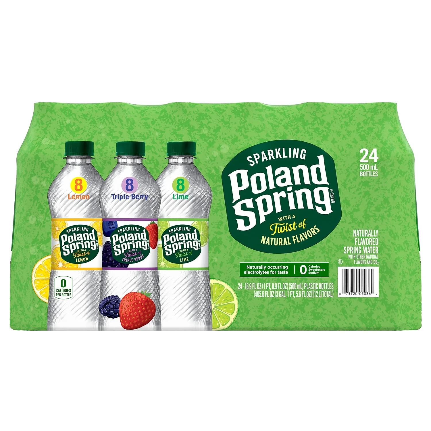 Poland Springs Sparkling Water Lime Triple Berry & Lemon 16.9 oz. Bottles 24/Carton (12410094)