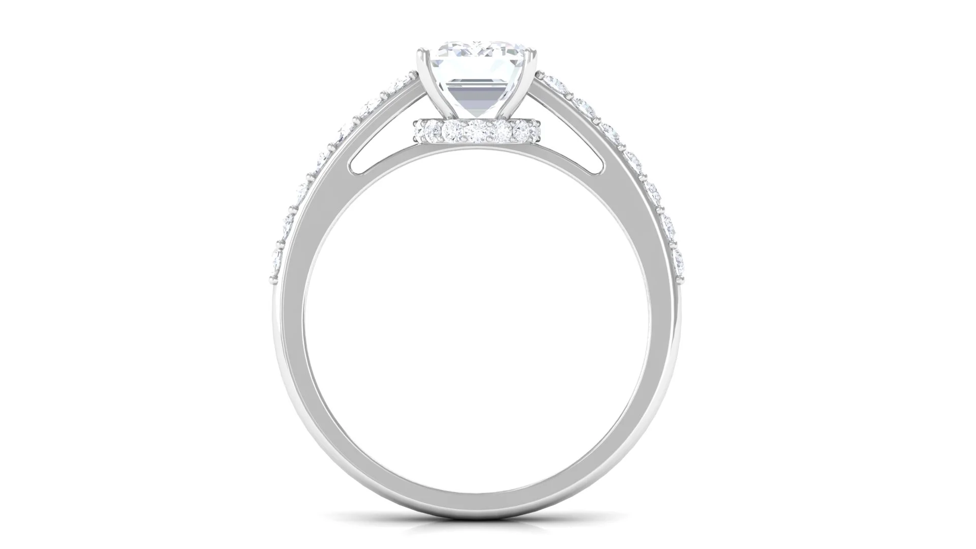2.25 CT Octagon Cut Moissanite Solitaire Ring in Prong Setting with Surface Side Stones and Hidden Halo, 925 Sterling Silver, US 4.00