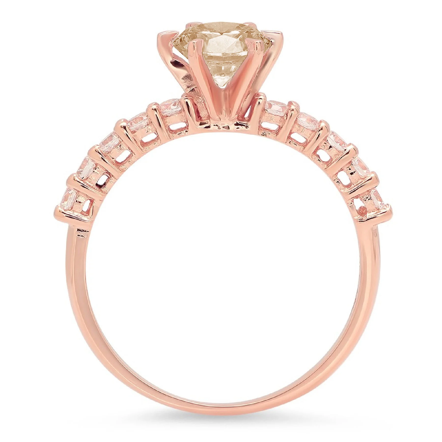 1.05ct Round Cut Brown Champagne Simulated Diamond 18k Pink Rose Gold Engraving Statement Anniversary Engagement Wedding Ring Size 3.5
