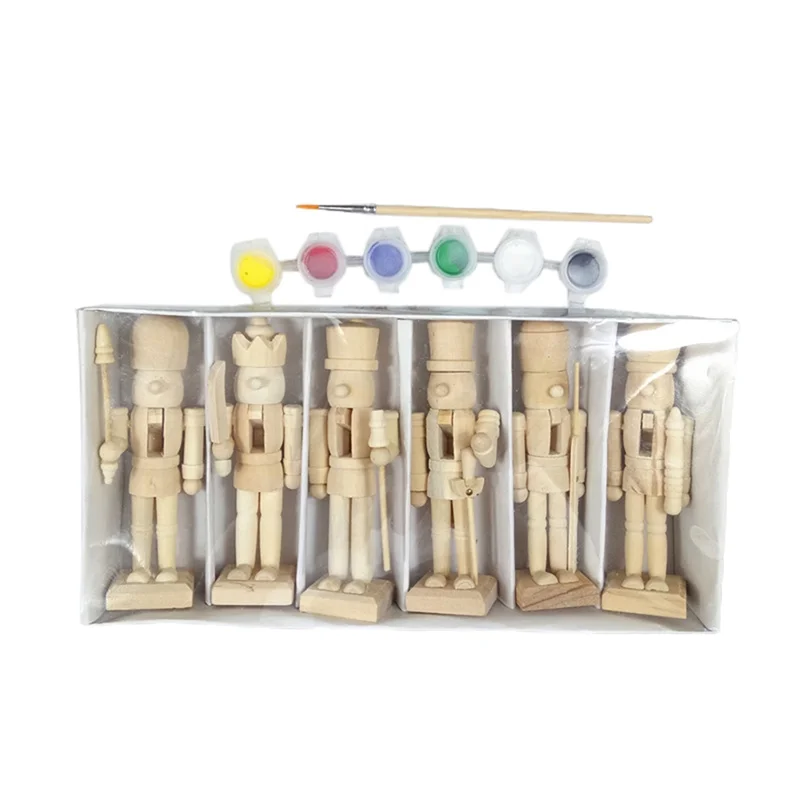 Party Yeah Random 1 Pcs Nutcracker Soldier Puppet White Embryo Walnut Nutcracker Doll DIY Wood Craft Art