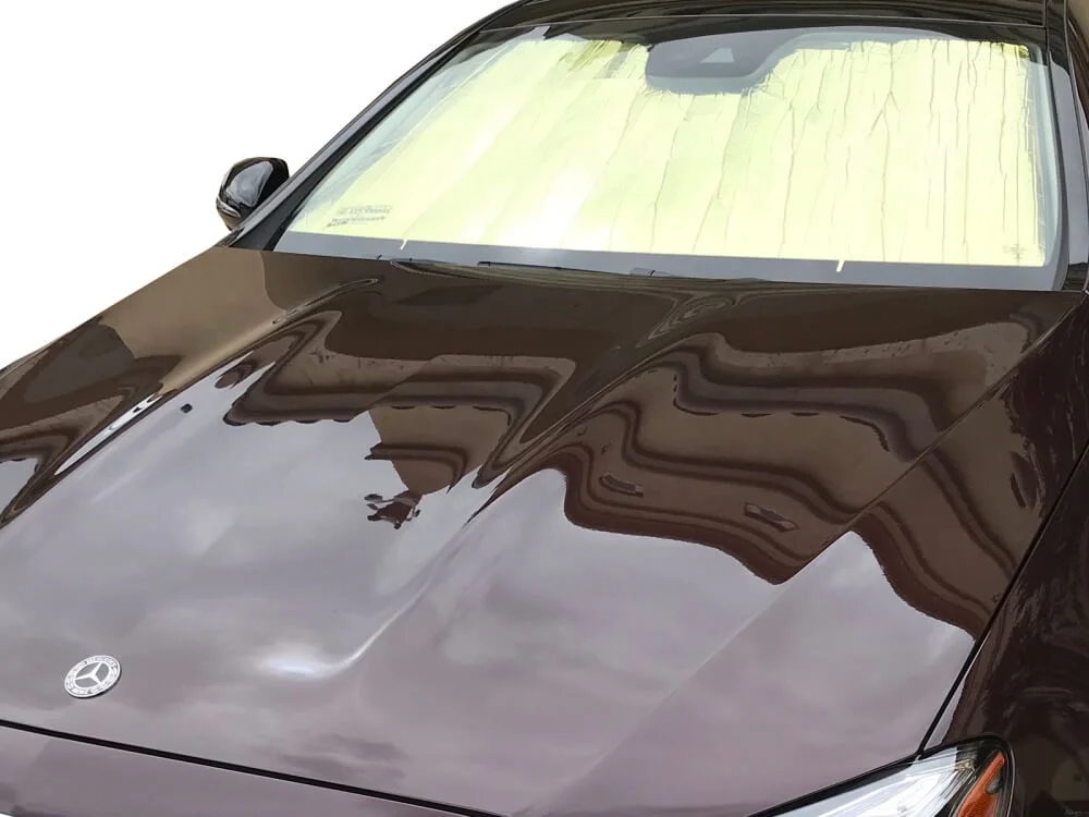 HeatShield, The Original Windshield Sun Shade, Custom-Fit for Mercedes-Benz E450 Convertible w/ Exterior Lighting Package but no Driver Assistance Package 2019, 2020, 2021, Silver Series