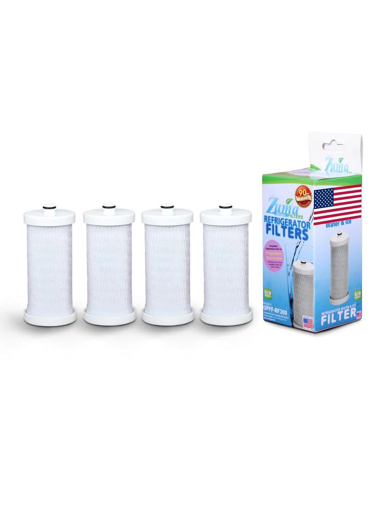 ZUMA Brand , Water and Ice Filter , Model # OPFF-RF300 , Compatible with FRS6R5EMBR - 4 Pack - Made in U.S.A.