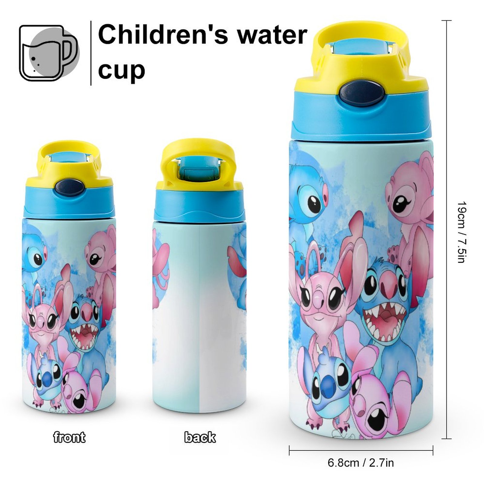 Stitch Children's Water Bottle Vacuum Insulated Stainless Steel Cup With Straw Toddler Thermoses