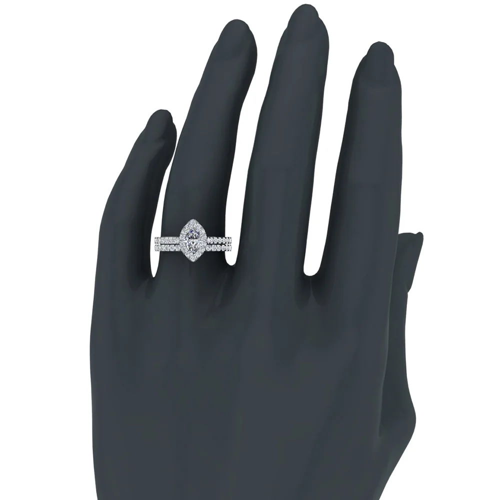 Marquise Cut Halo Diamond Wedding Ring Set 1.25 CT 14K Gold (F,VS1)