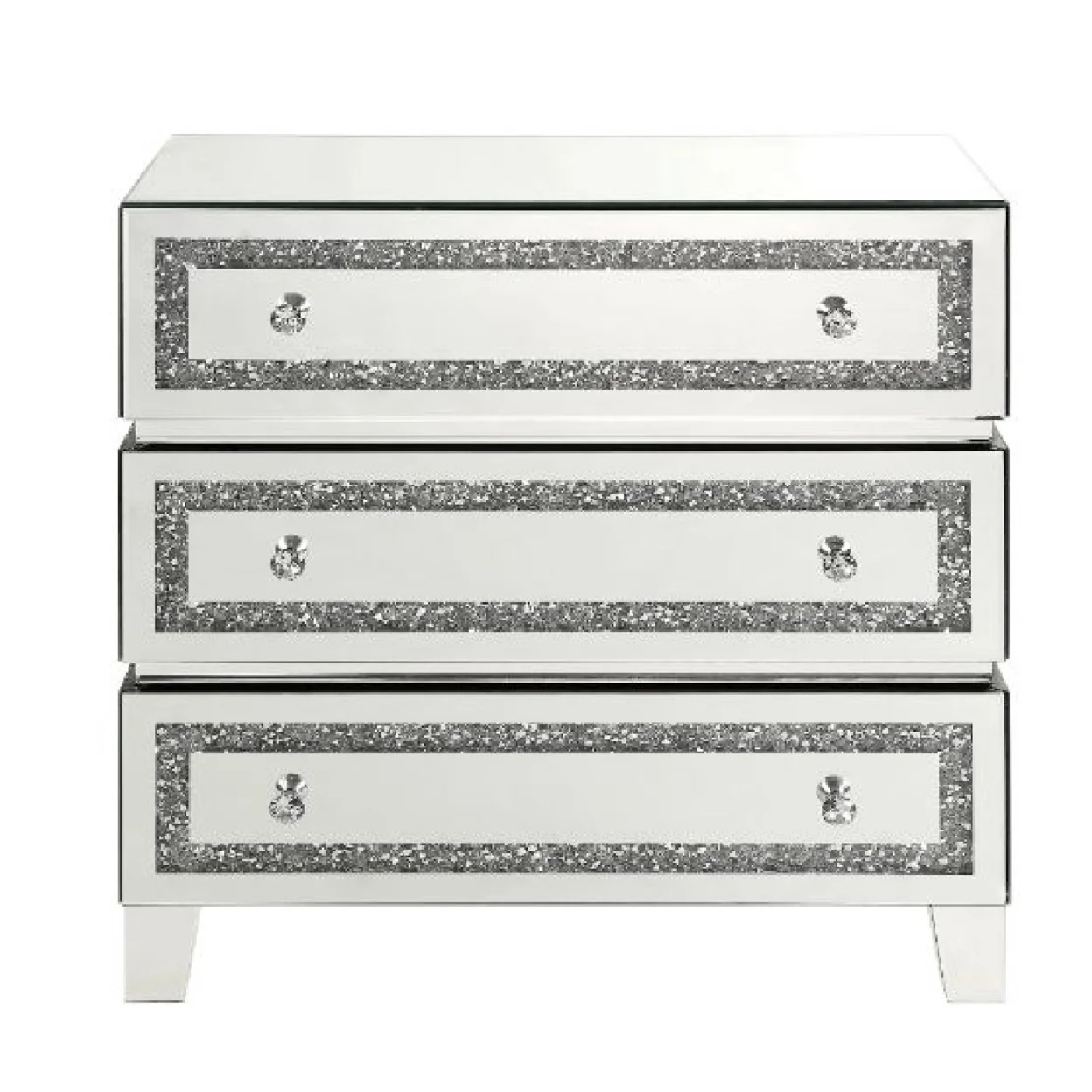 Storage Cabinet with 3 Drawers and Faux Diamond Inlays, Silver- Saltoro Sherpi