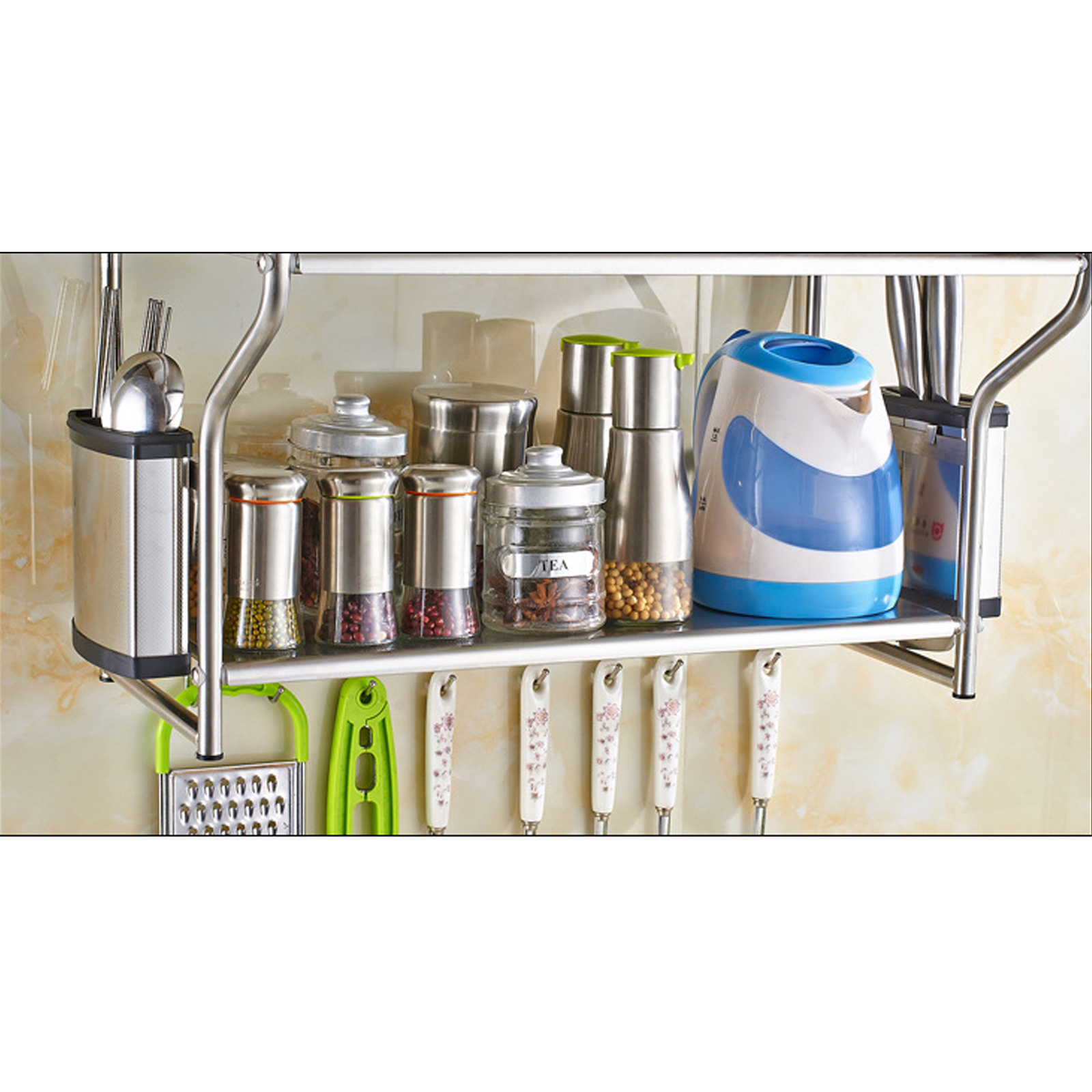 INTBUYING 2 Layers Wall Mount Storage Shelf Microwave Oven Holder Stainless Steel