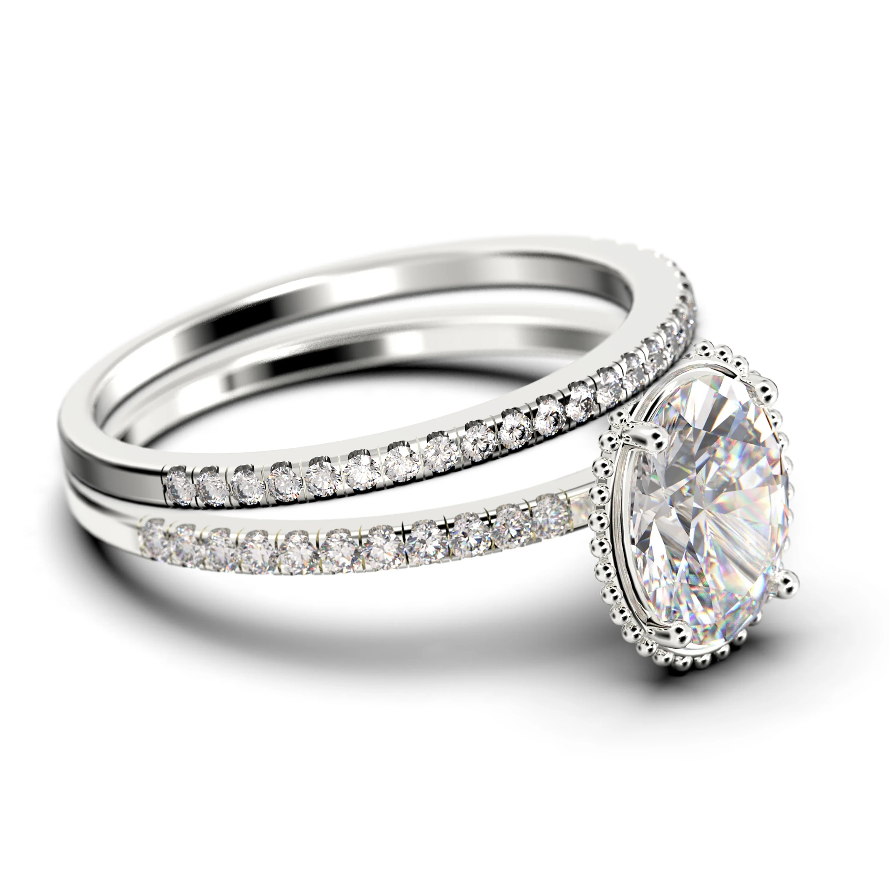 Gorgeous Minimalist 2.00 Carat Oval Cut Diamond Moissanite Engagement Ring, Floral Wedding Ring, One Matching Band in 925 Sterling Silver With 18k White Gold Plating, Gift For Her