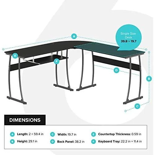 L Shaped Modern Computer Home Office Gaming Desk With Keyboard Tray And Cable Management, Easy Assembly, Black