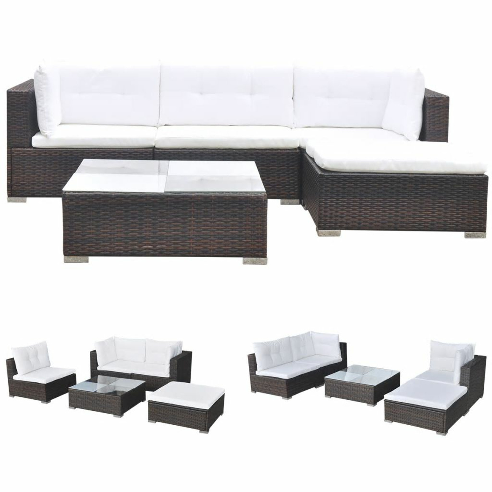 moobody 5 Piece Outdoor Conversation Set Sectional Sofa Lounge with Coffee Table and Ottoman Set Cushioned Poly Rattan Garden, Patio, Pool, Backyard, Balcony, Lawn Furniture